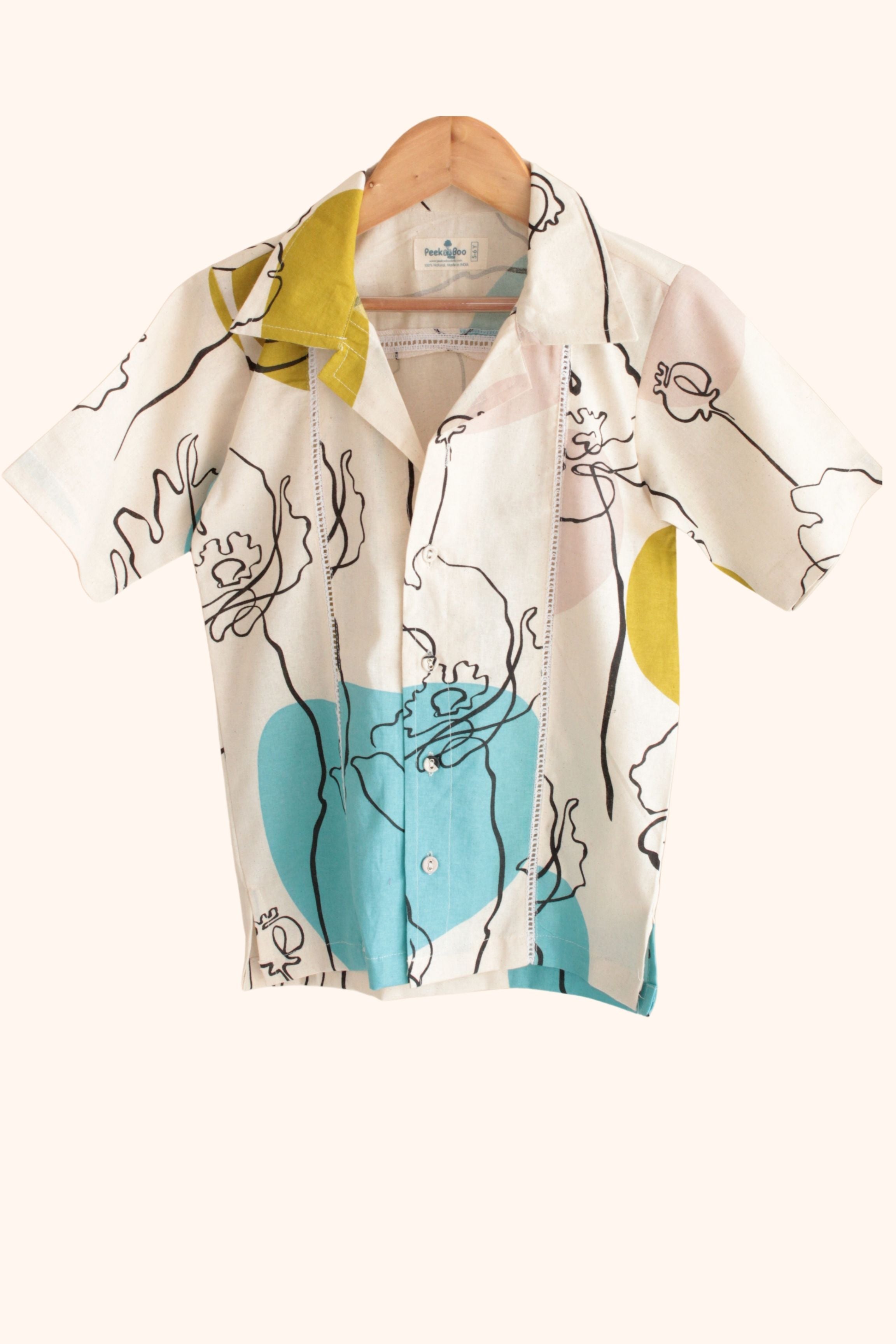 Boys Island Printed Shirt with loose fit pants - Neon Beige