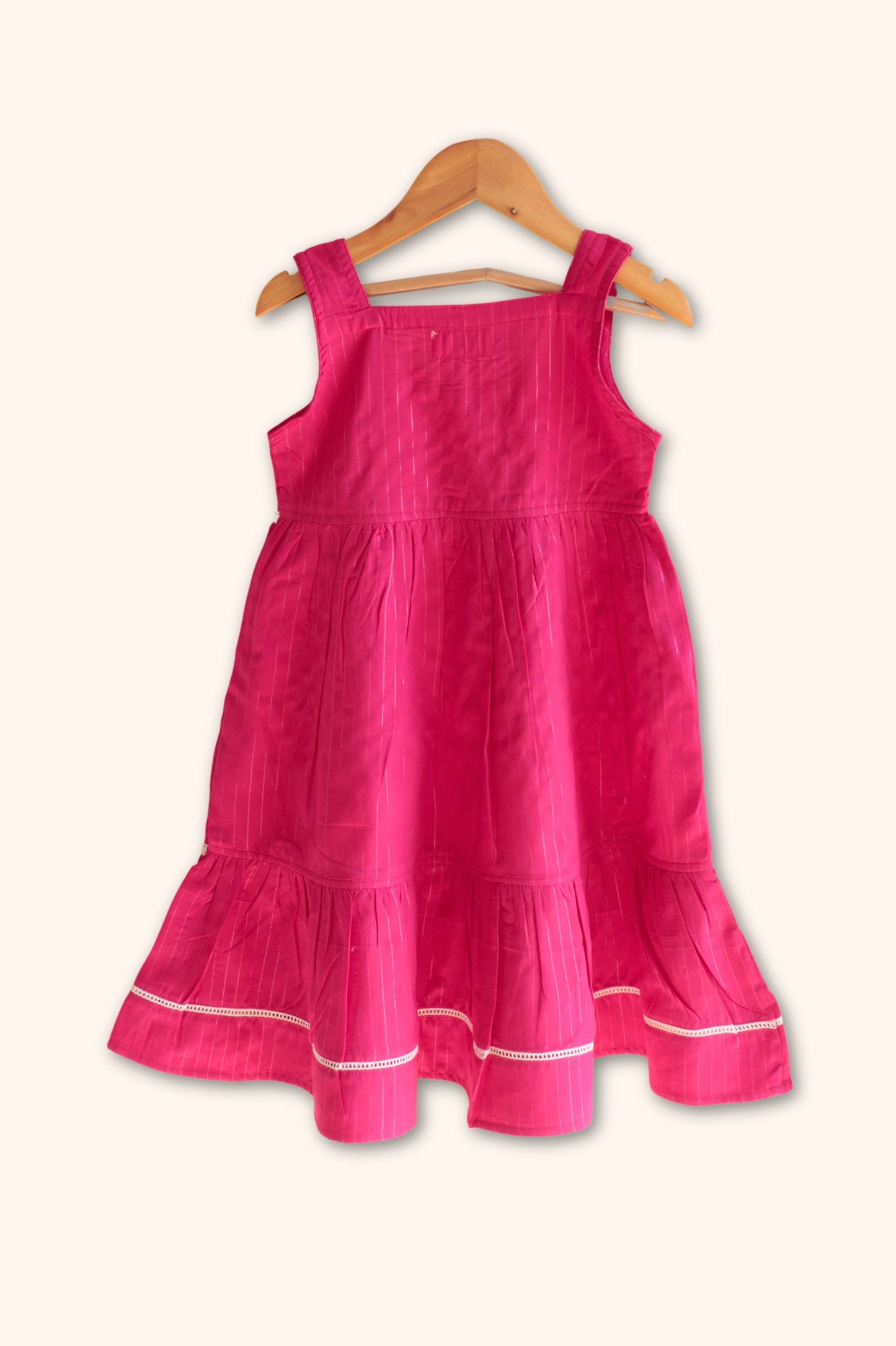 Girls Rose Pure Cotton Lurex Dress - Pink