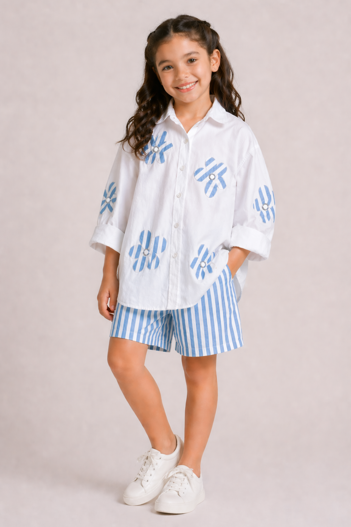 Girls Miro Pure Cotton clothing set - White & Blue