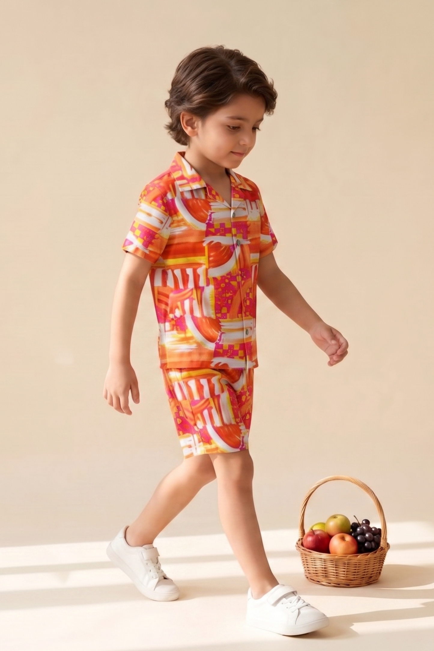 Boys Sunshine Pure Cotton Printed Clothing Set - Red Orange