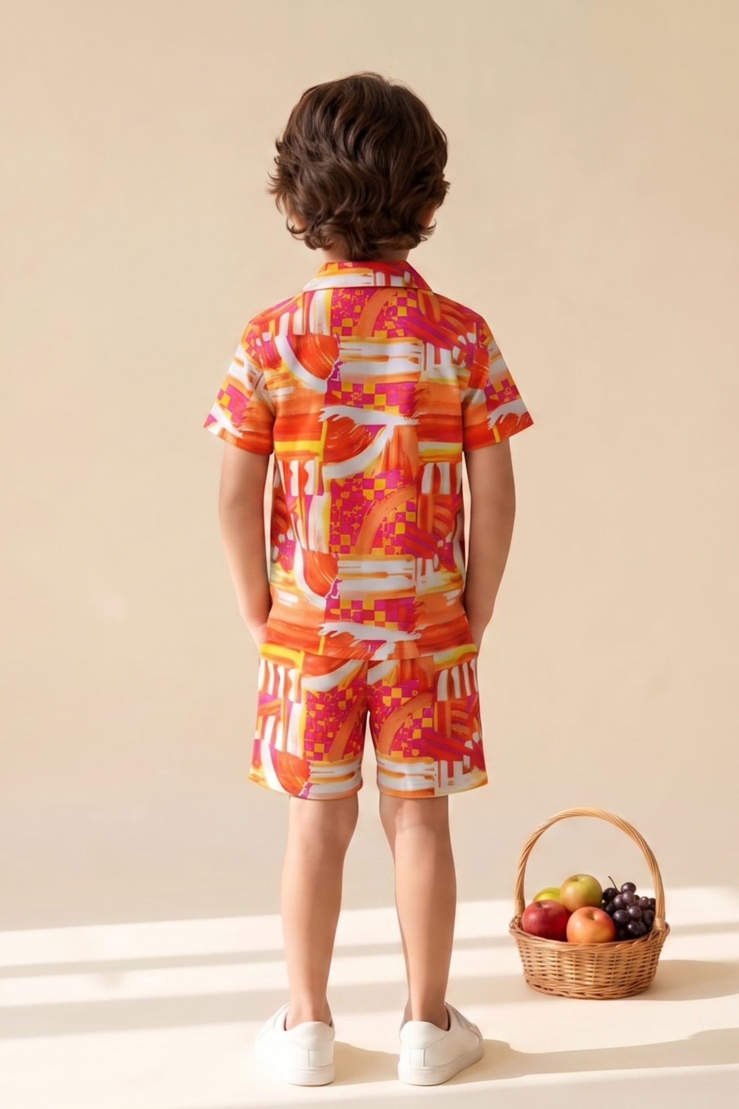 Boys Sunshine Pure Cotton Printed Clothing Set - Red Orange