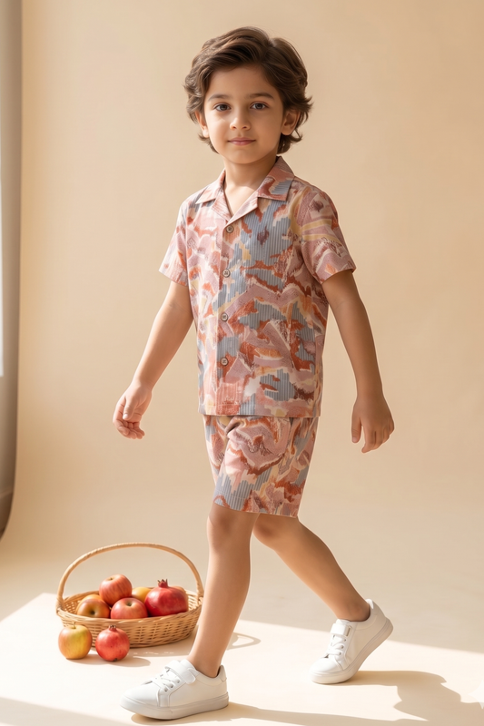 Boys Sunshine Pure Cotton Printed Clothing Set - Peach