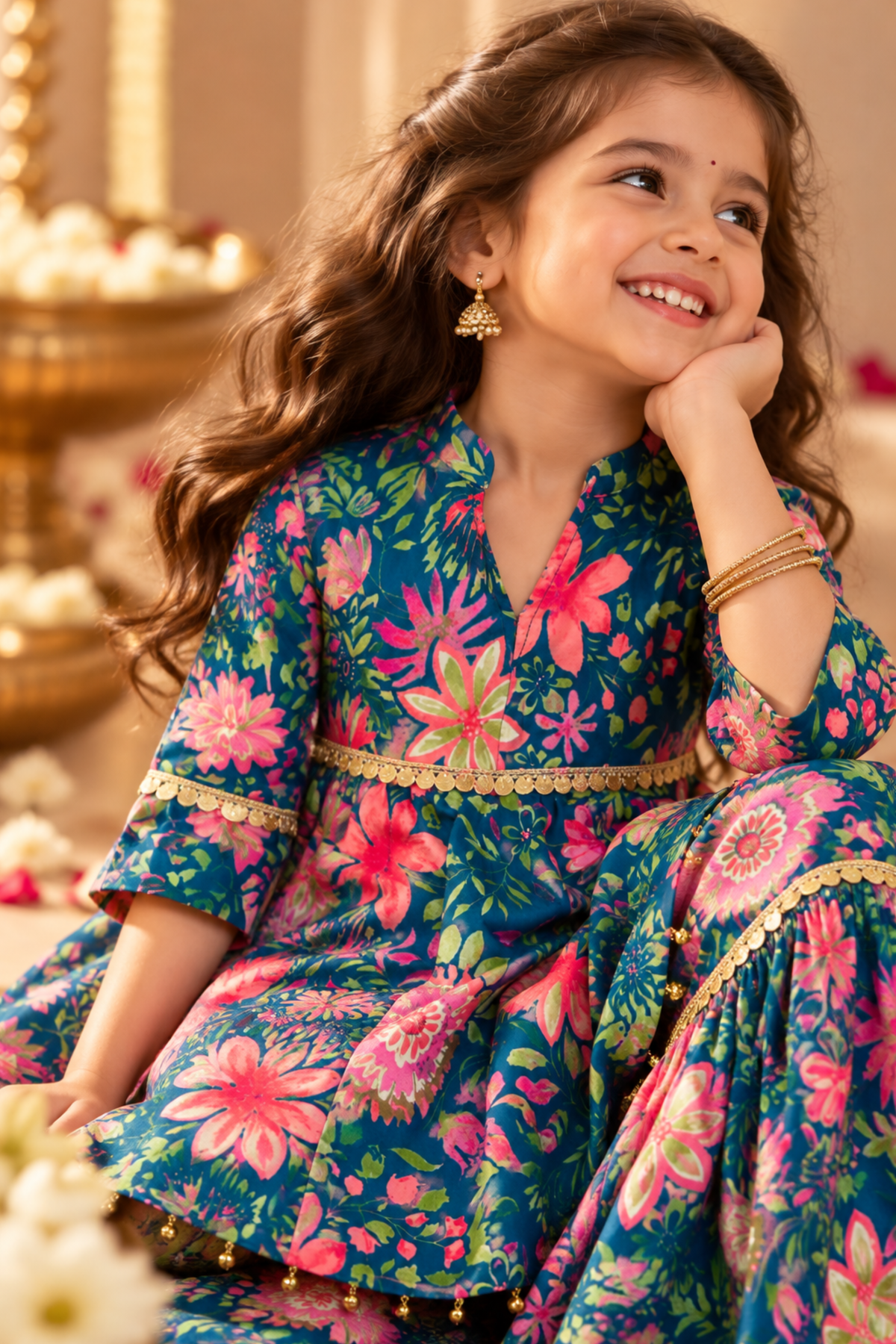 Girls Chandni Pure Cotton Ethnic Clothing Set - Blue