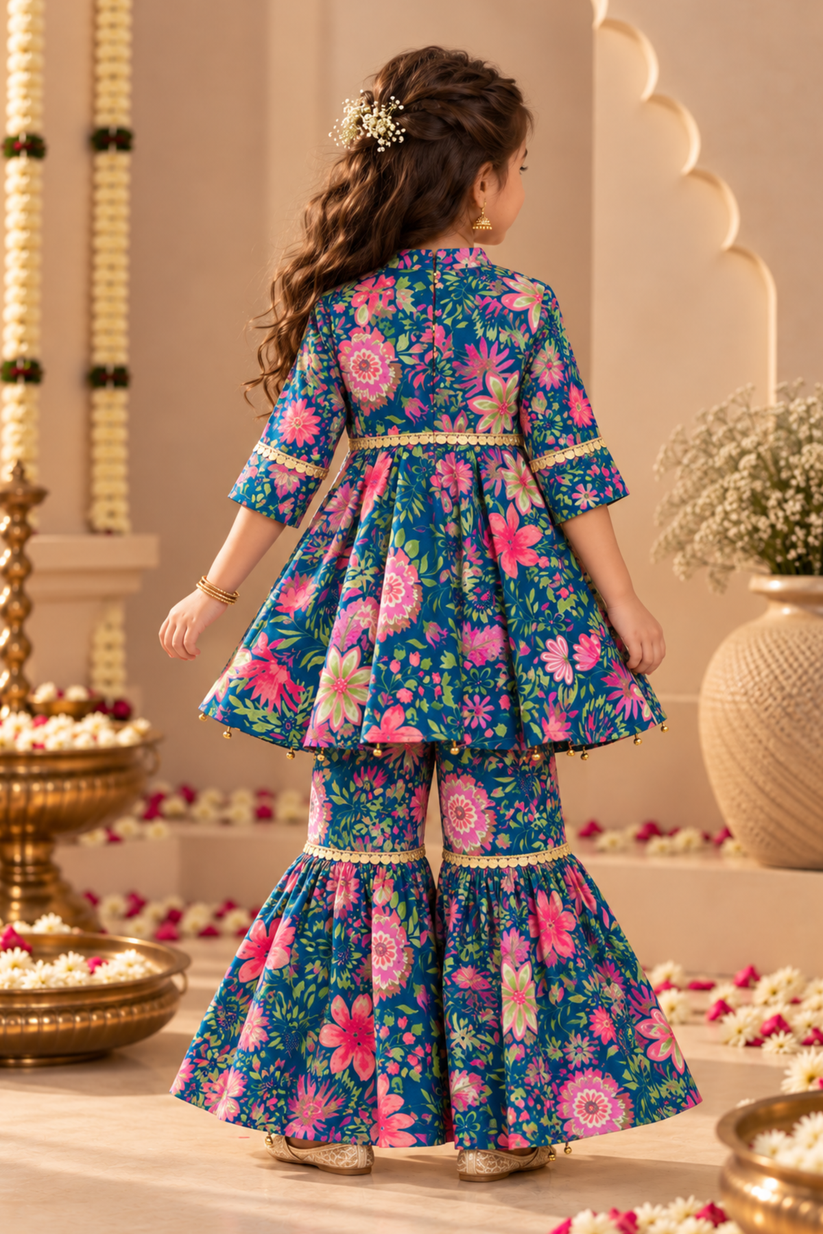 Girls Chandni Pure Cotton Ethnic Clothing Set - Blue