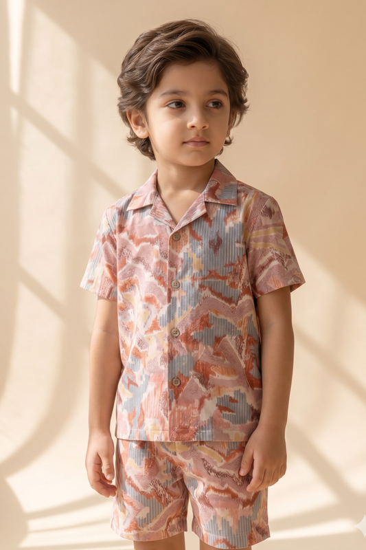 Boys Sunshine Pure Cotton Printed Clothing Set - Peach