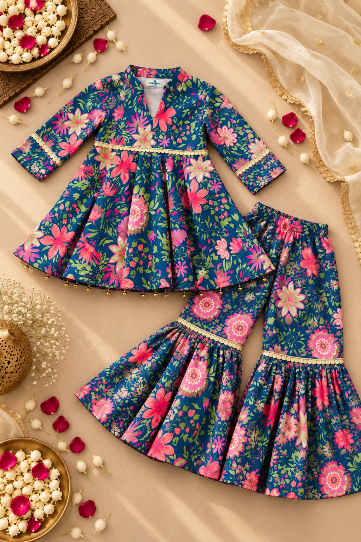 Girls Chandni Pure Cotton Ethnic Clothing Set - Blue