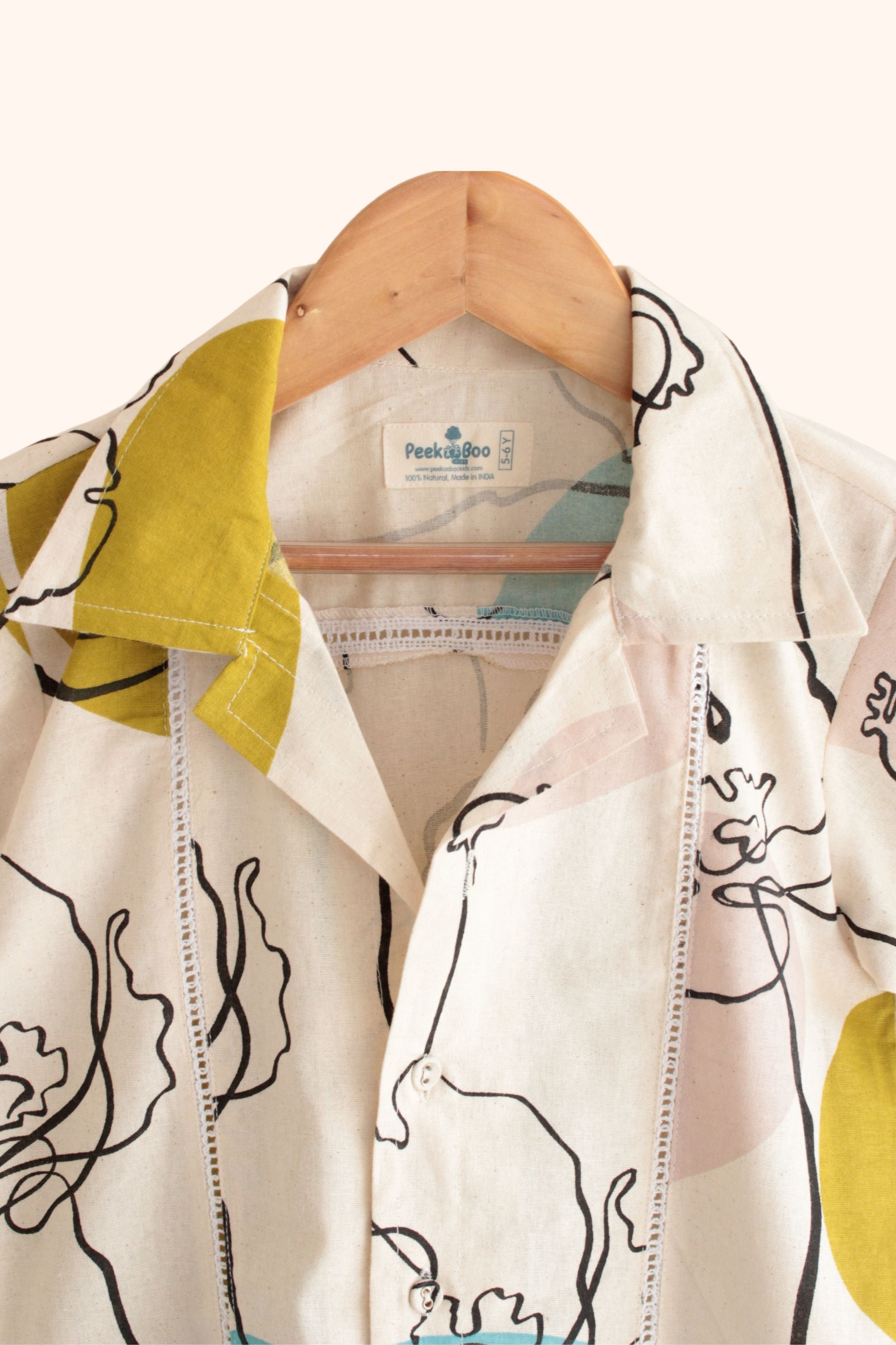 Boys Island Printed Shirt with loose fit pants - Neon Beige