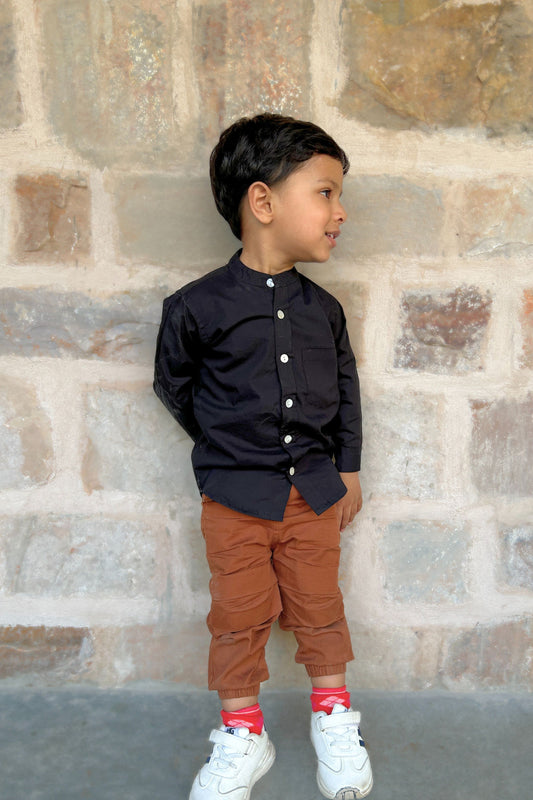 Boys Gentleman Pure Cotton Classic Clothing Set - Black Brown