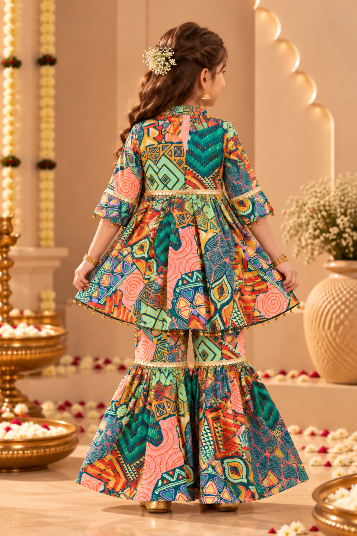 Girls Chandni Pure Cotton Ethnic Clothing Set - Green
