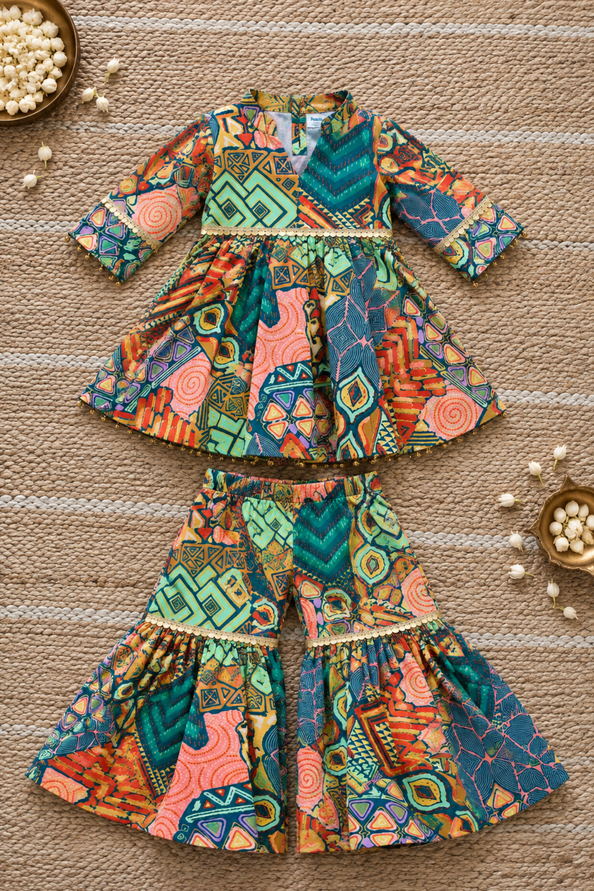 Girls Chandni Pure Cotton Ethnic Clothing Set - Green