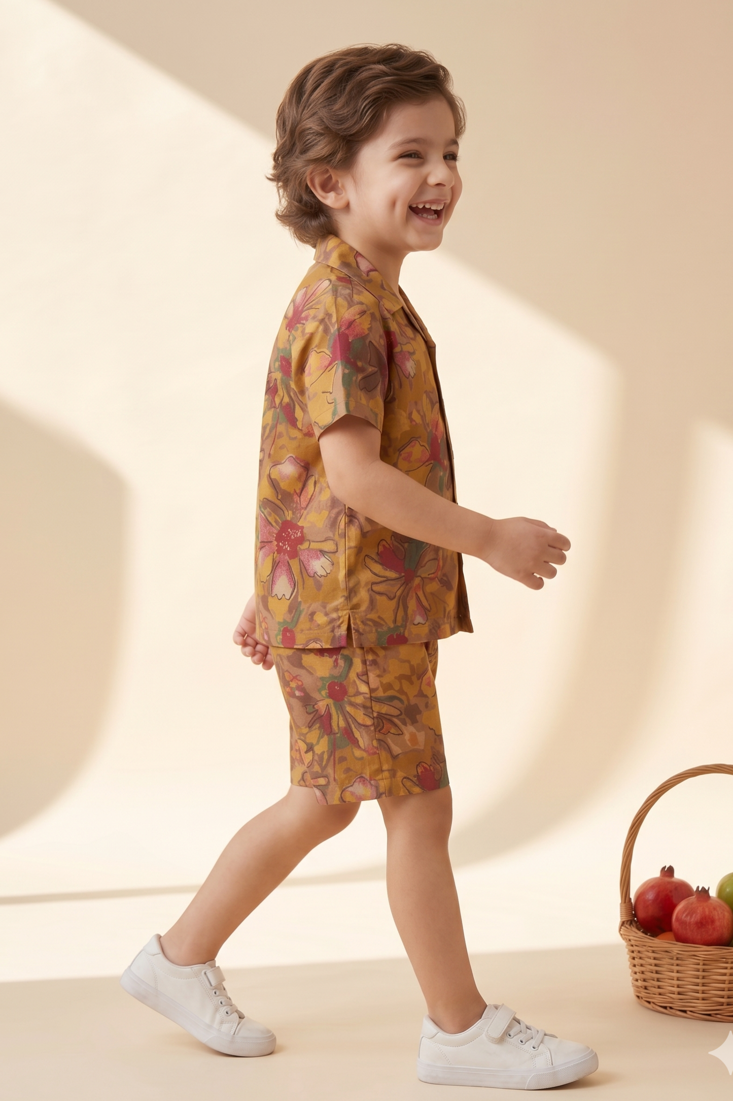 Boys Sunshine Pure Cotton Printed Clothing Set - Mustard