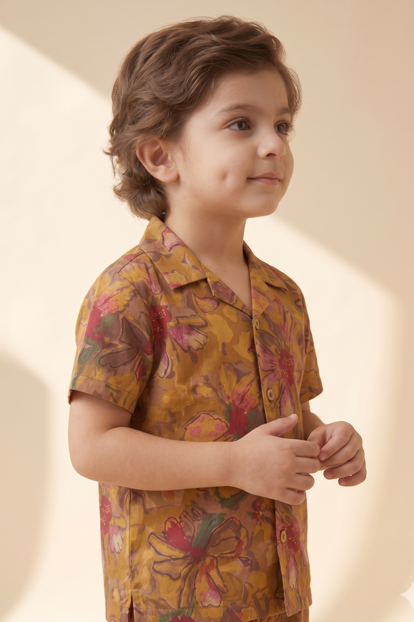 Boys Sunshine Pure Cotton Printed Clothing Set - Mustard