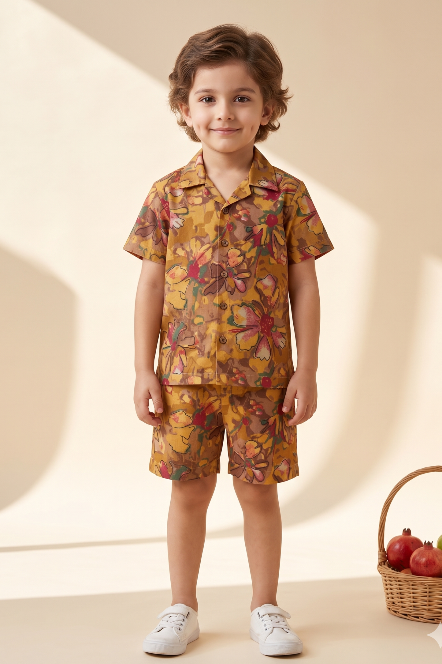 Boys Sunshine Pure Cotton Printed Clothing Set - Mustard