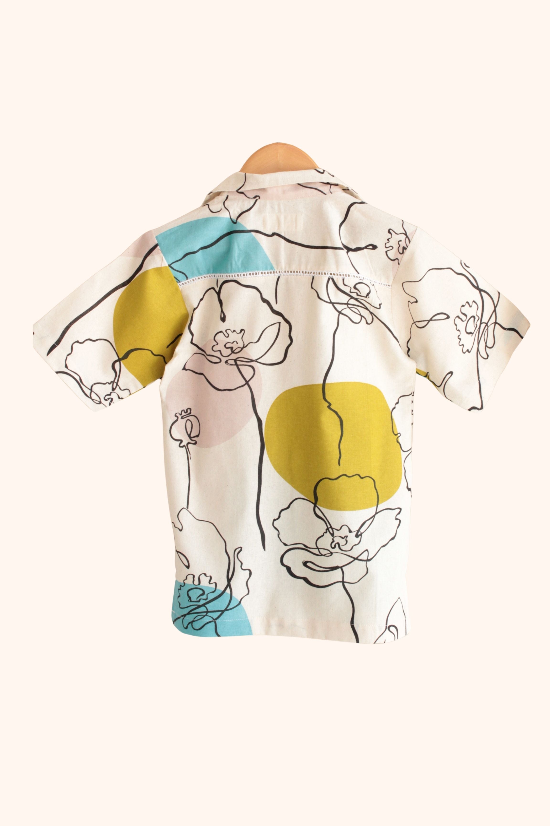 Boys Island Printed Shirt with loose fit pants - Neon Beige