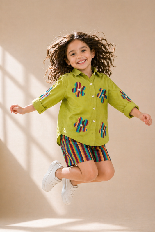 Girls Miro Pure Cotton clothing set - Green & Multi