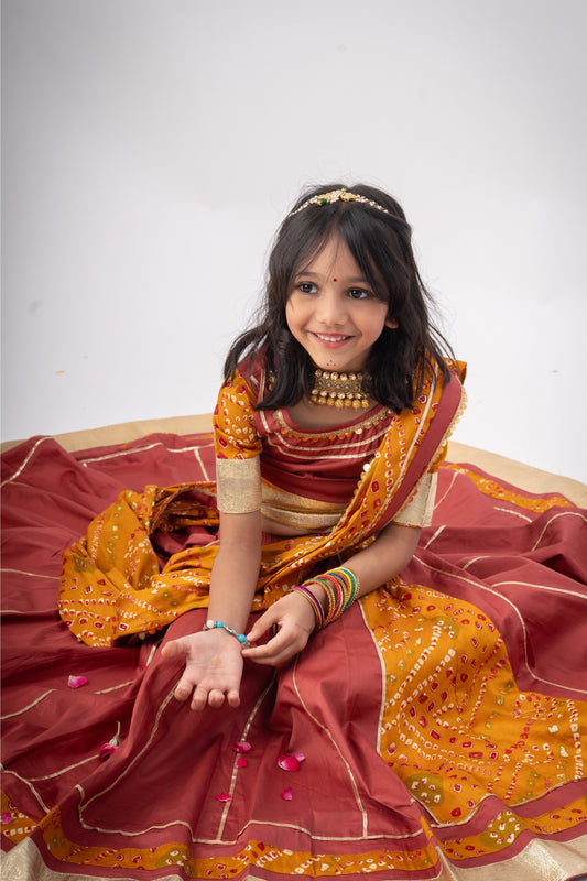 Girls Ghoomar Pure Cotton Chaniya Choli Ethnic Clothing set - Cinnamon Red
