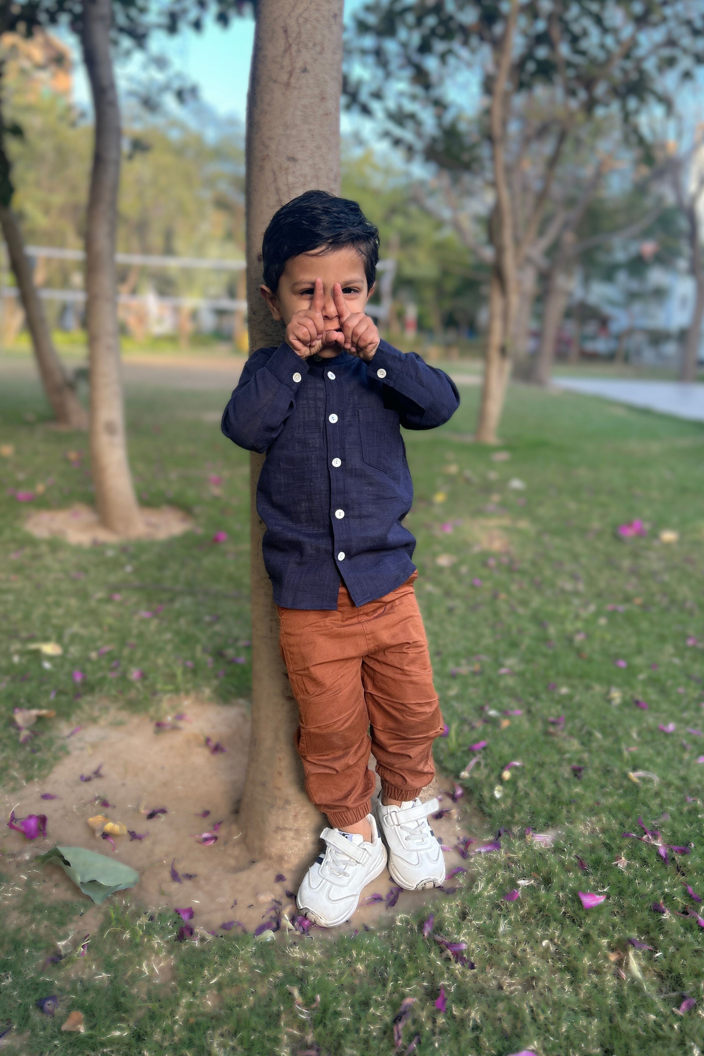 Boys Pure Cotton Shirt - Navy Blue