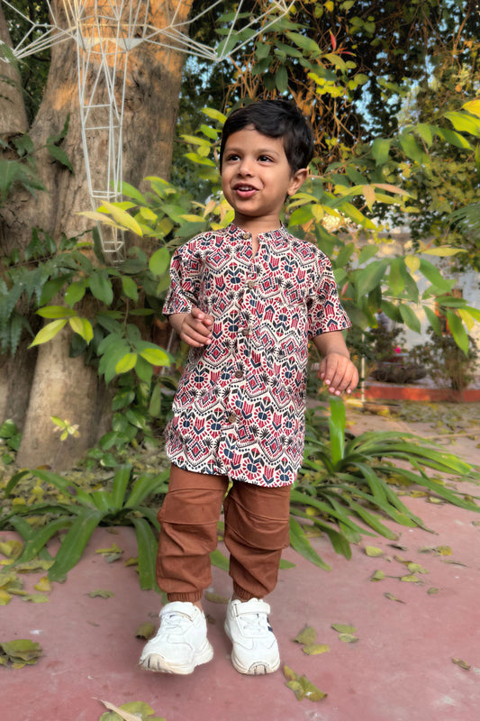 Boys Amer Pure Cotton Printed Clothing Set - Brown