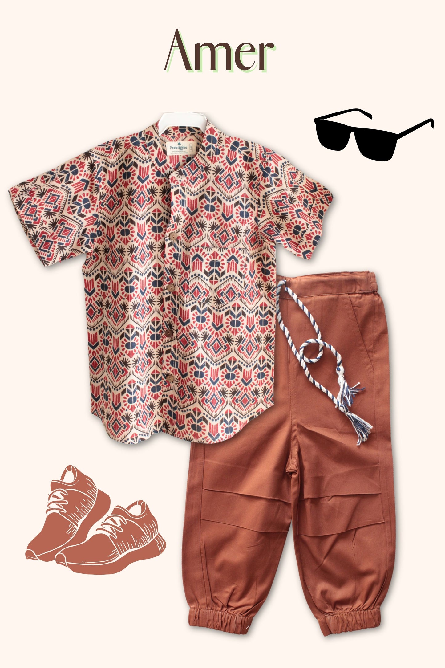 Boys Amer Pure Cotton Printed Clothing Set - Brown