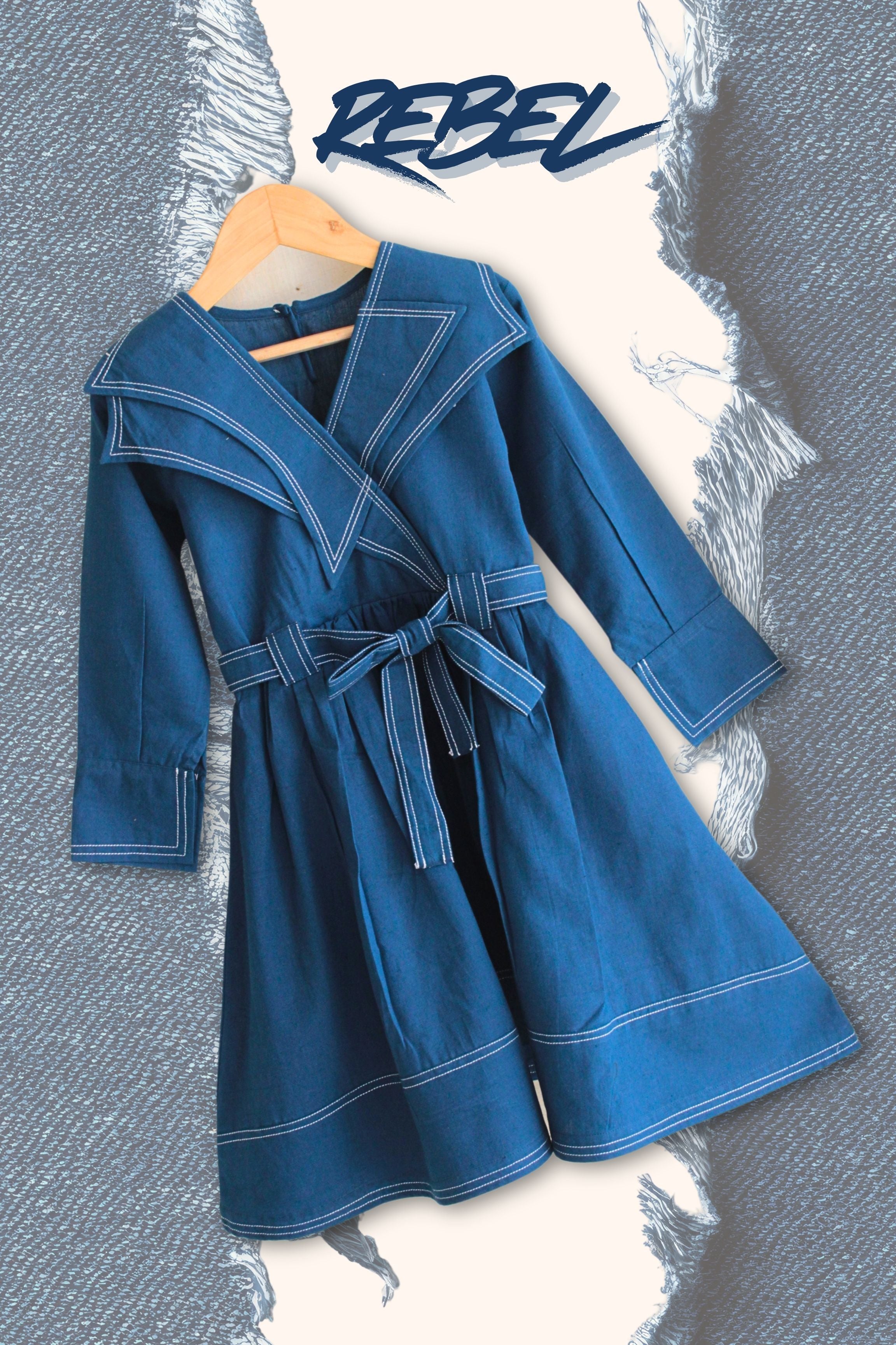 Girls Rebel Pure Cotton Denim style dress - Teal Blue