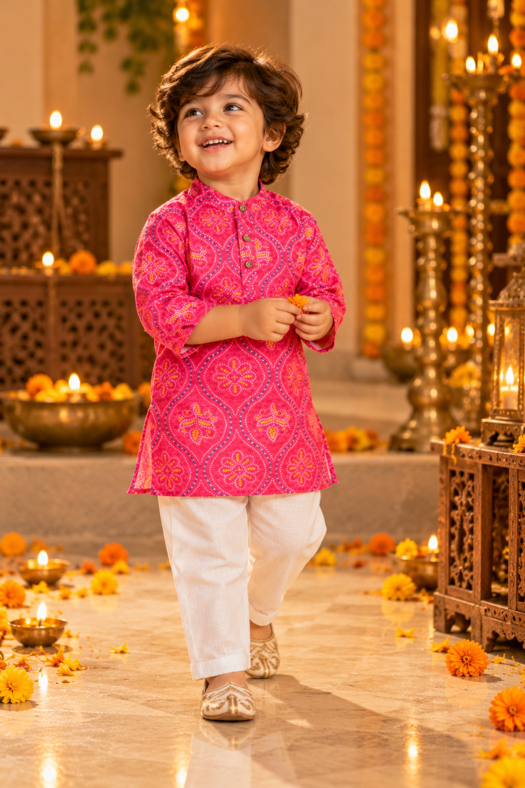 Boys Saavan Pure Cotton Ethnic Clothing set - Pink Bandhej