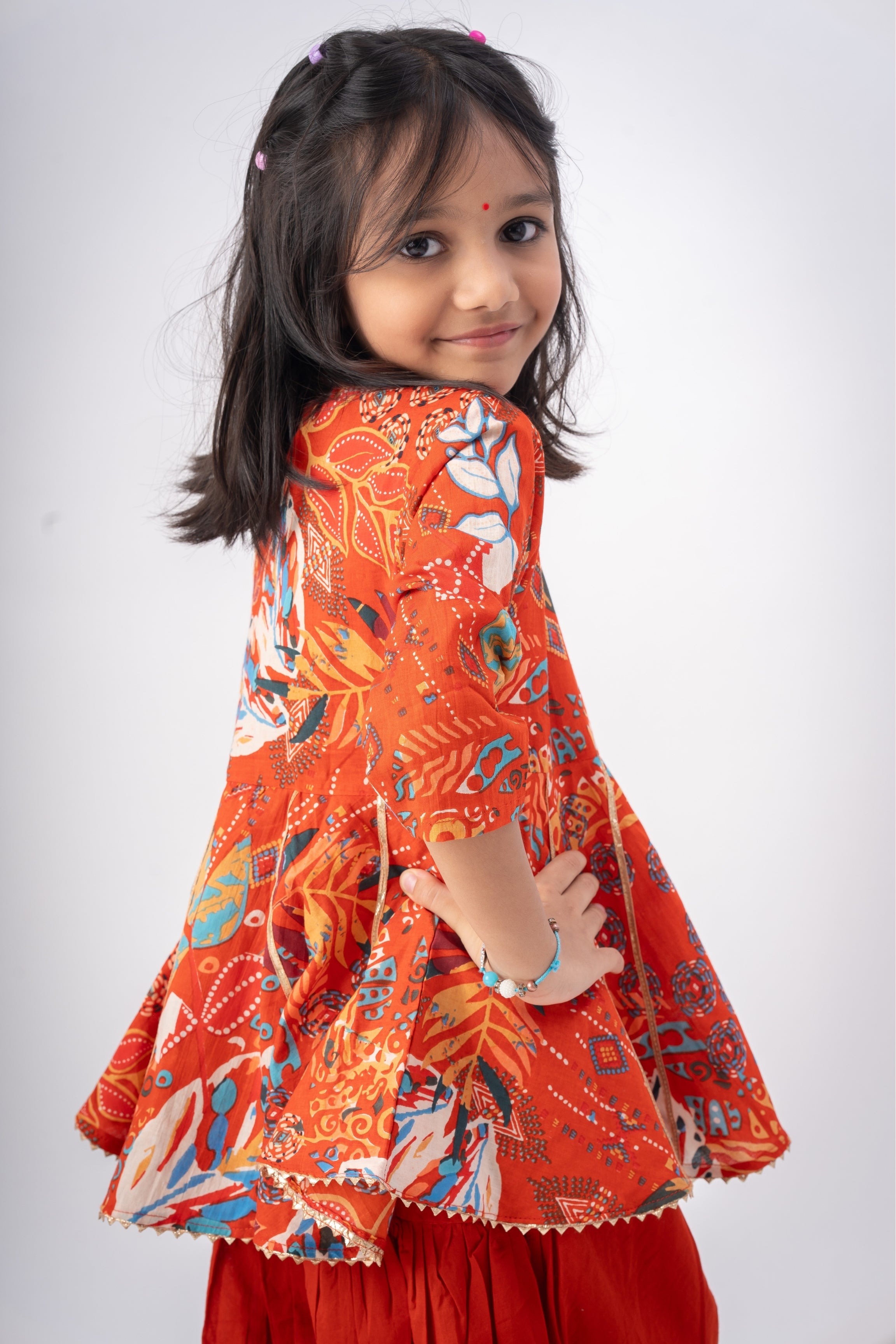Girls Radhe Top and Dhoti Pants Ethnic Clothing Set - Rust
