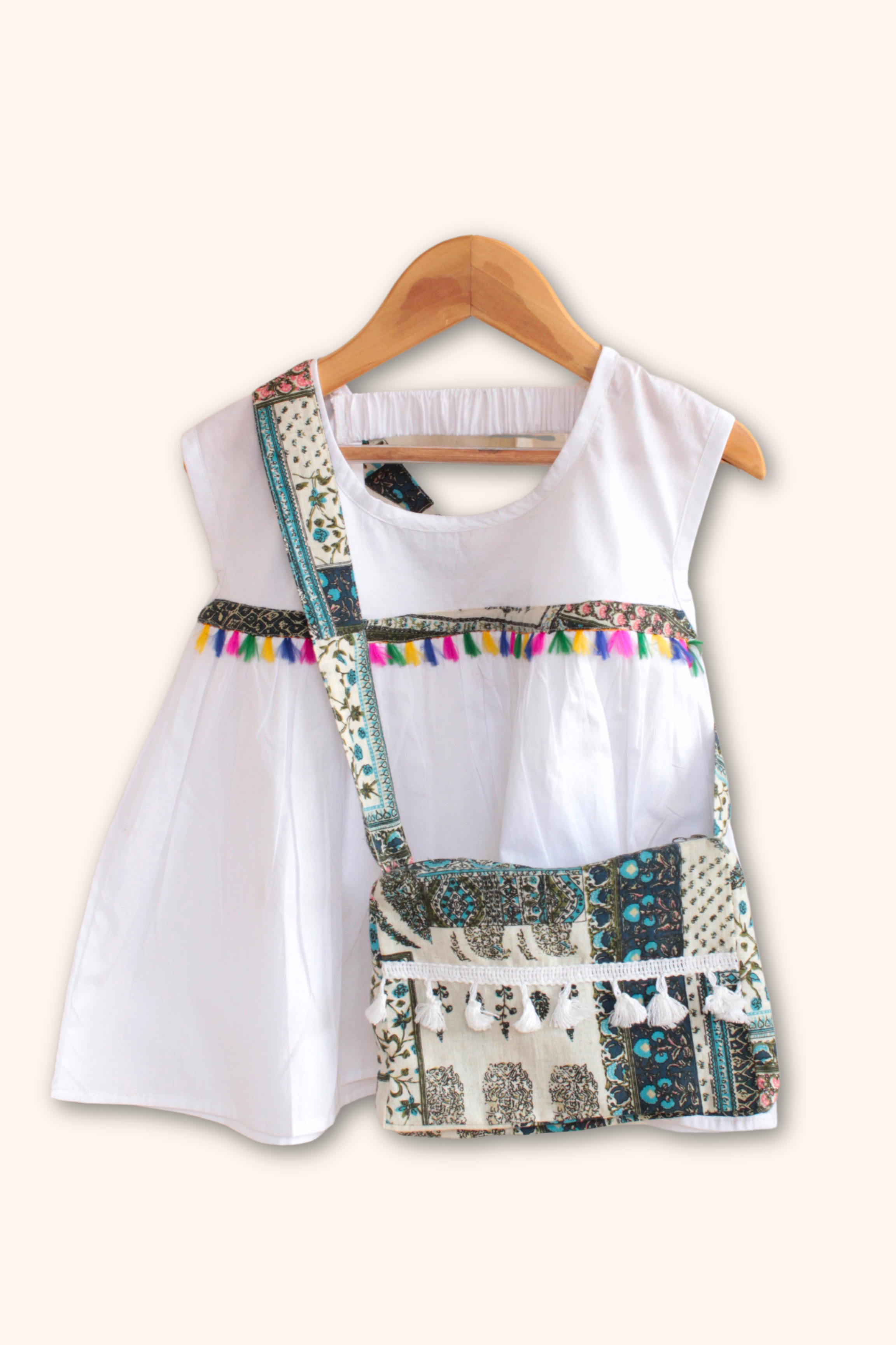 Girls Bohemian Pure Cotton Clothing set - White & Blue