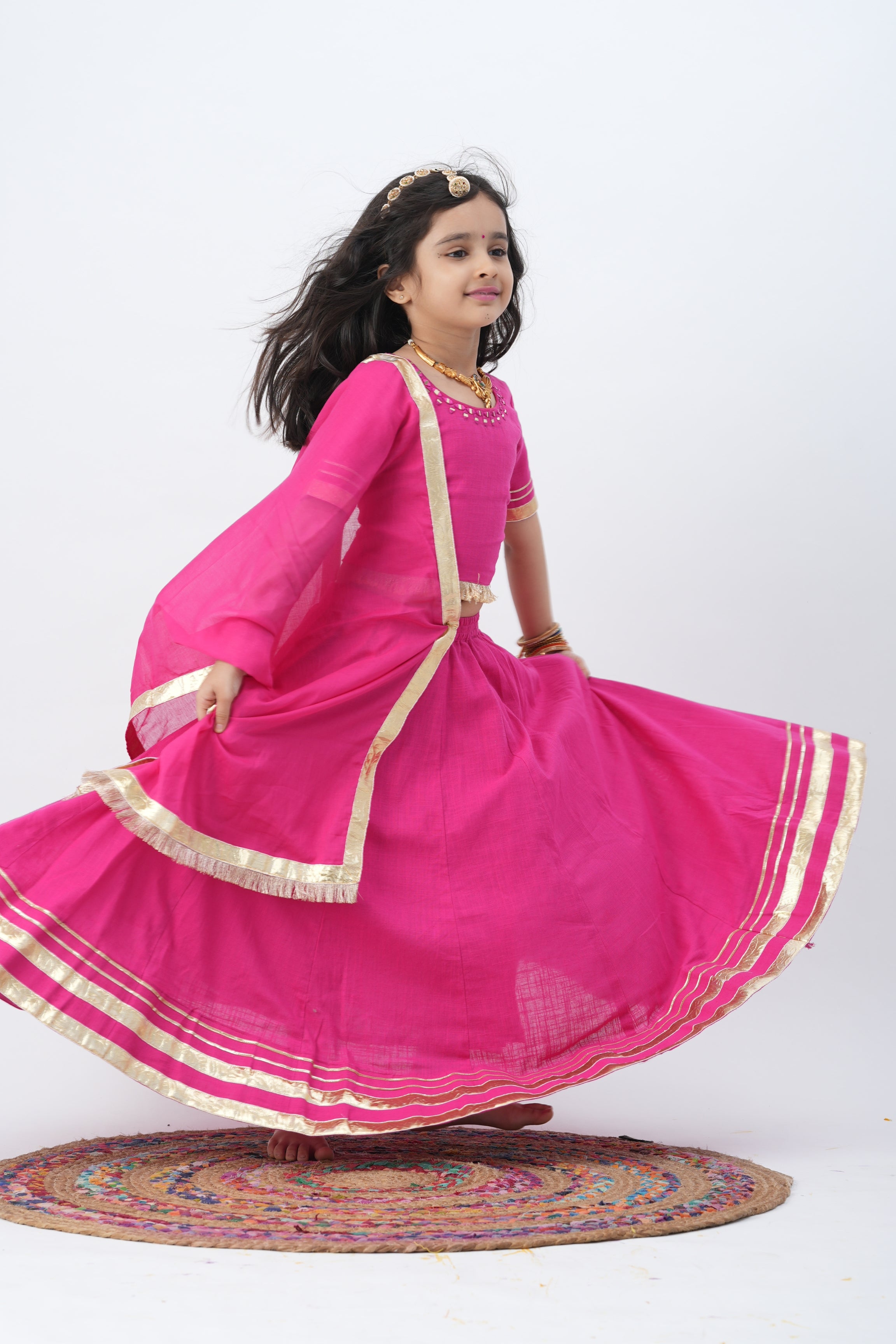 Girls Padmavati Pure Cotton Chaniya Choli Ethnic Clothing set - Pink