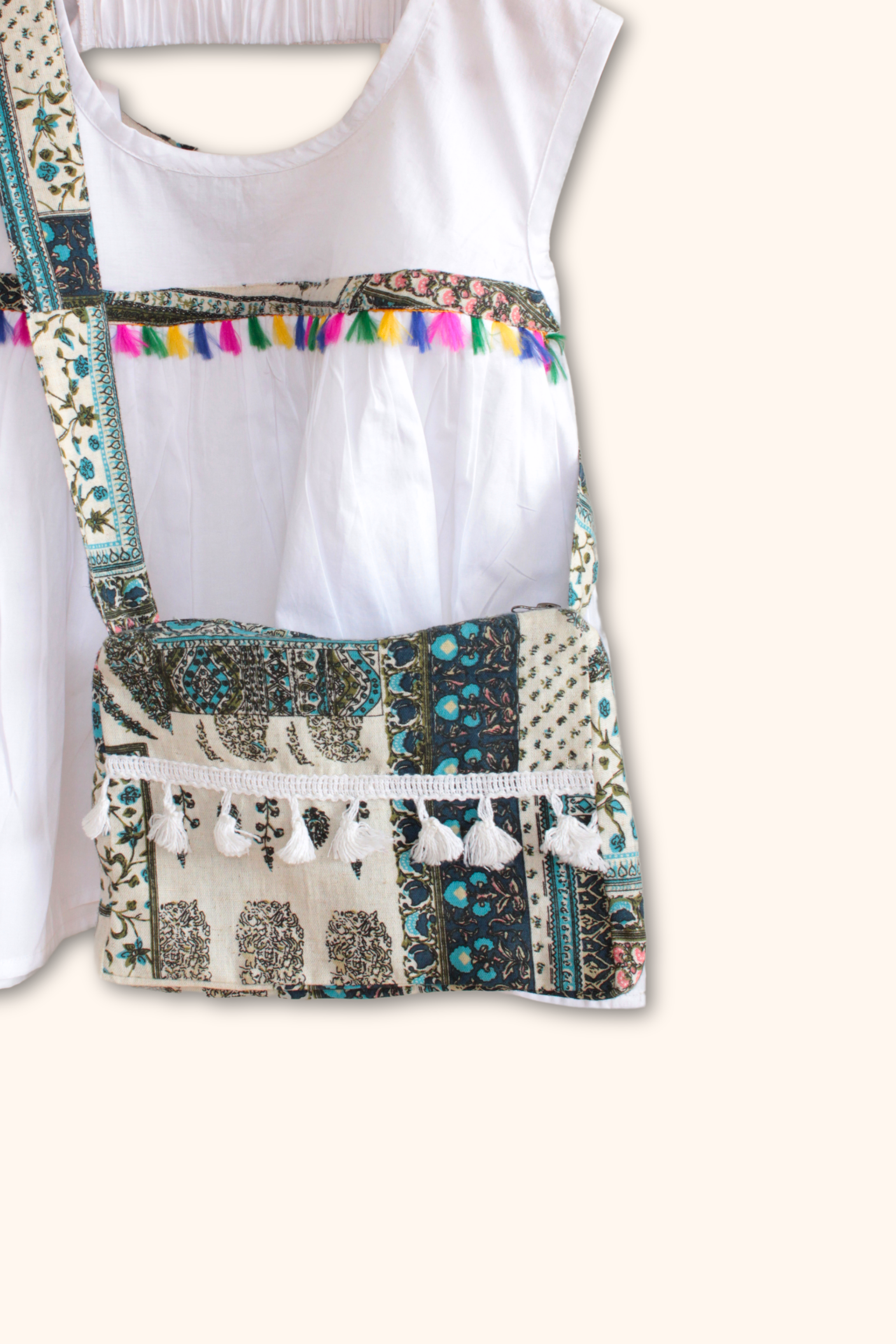 Girls Bohemian Pure Cotton Clothing set - White & Blue