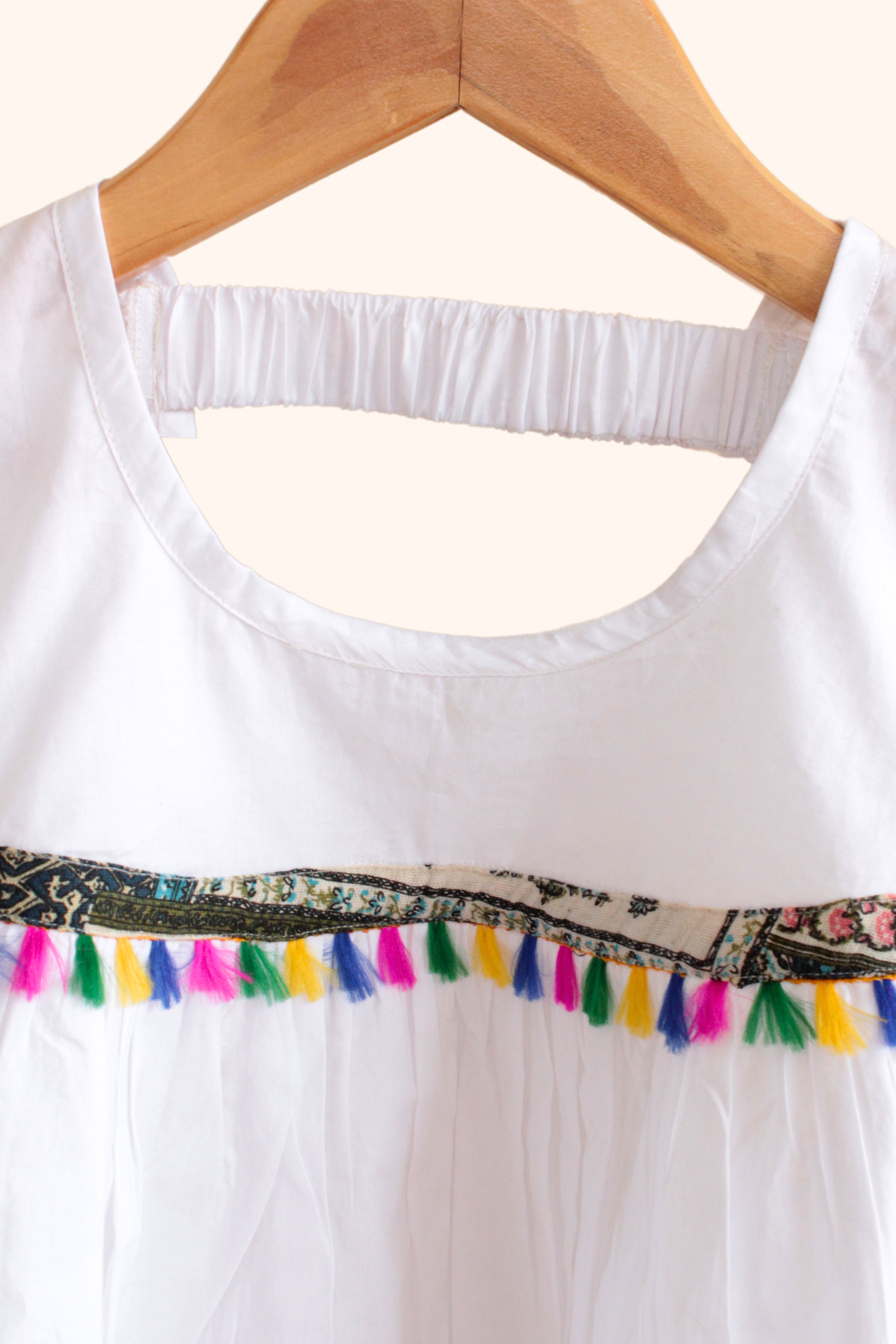 Girls Bohemian Pure Cotton Clothing set - White & Blue