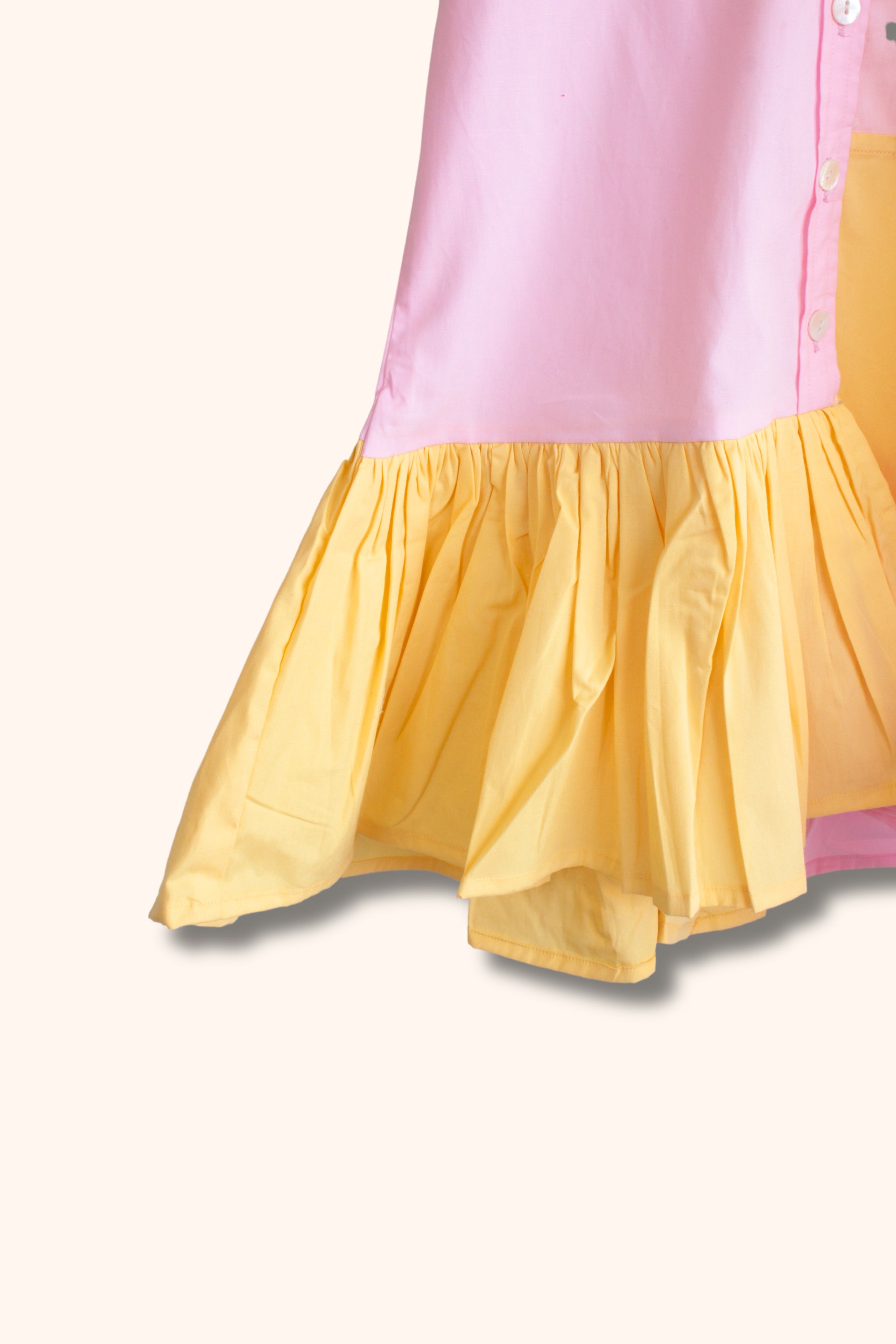 Girls Cassata Pure Cotton Asymmetrical Color Block Dress - Yellow Pink