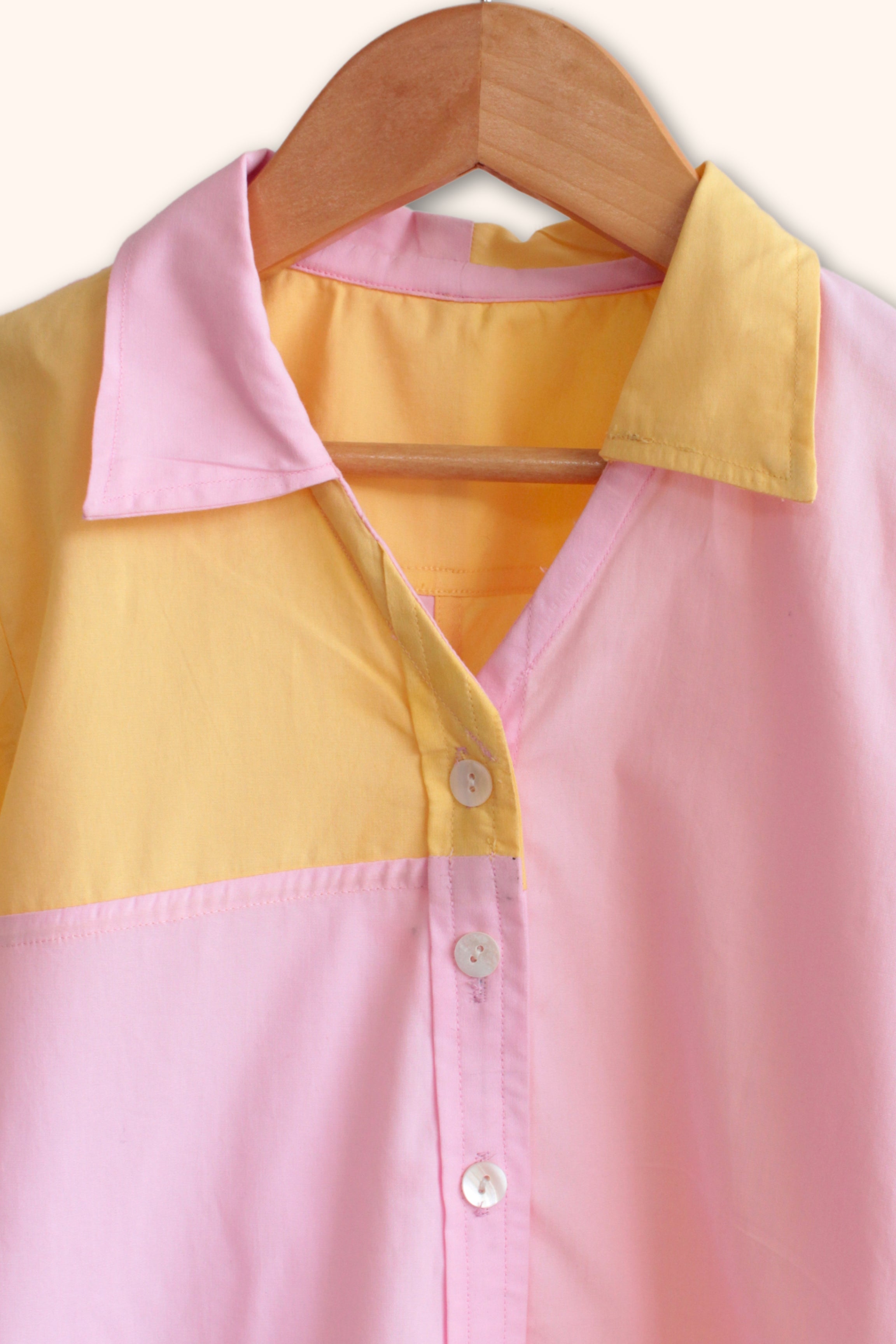 Girls Cassata Pure Cotton Asymmetrical Color Block Dress - Yellow Pink