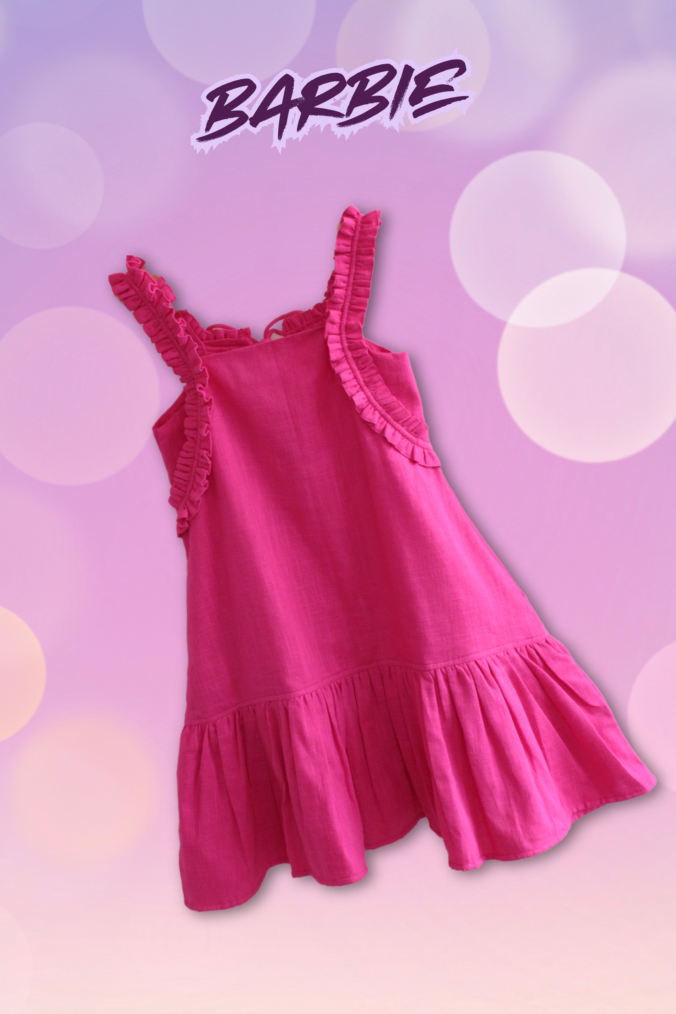 Girls Barbie Solid A-line gathered dress - Pink