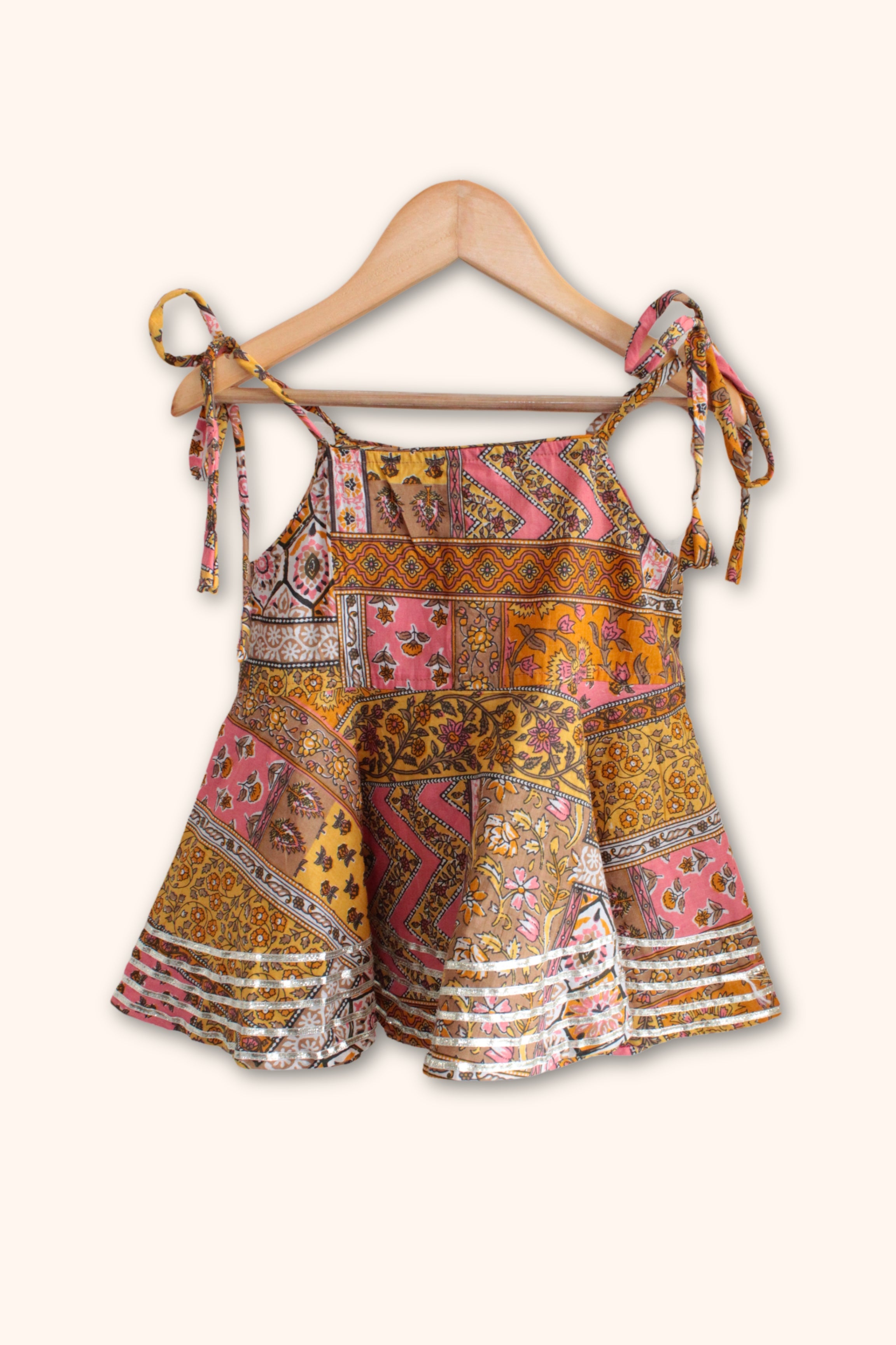 Girls Doria Kurti and sharara set with Dupatta - Peach Yellow