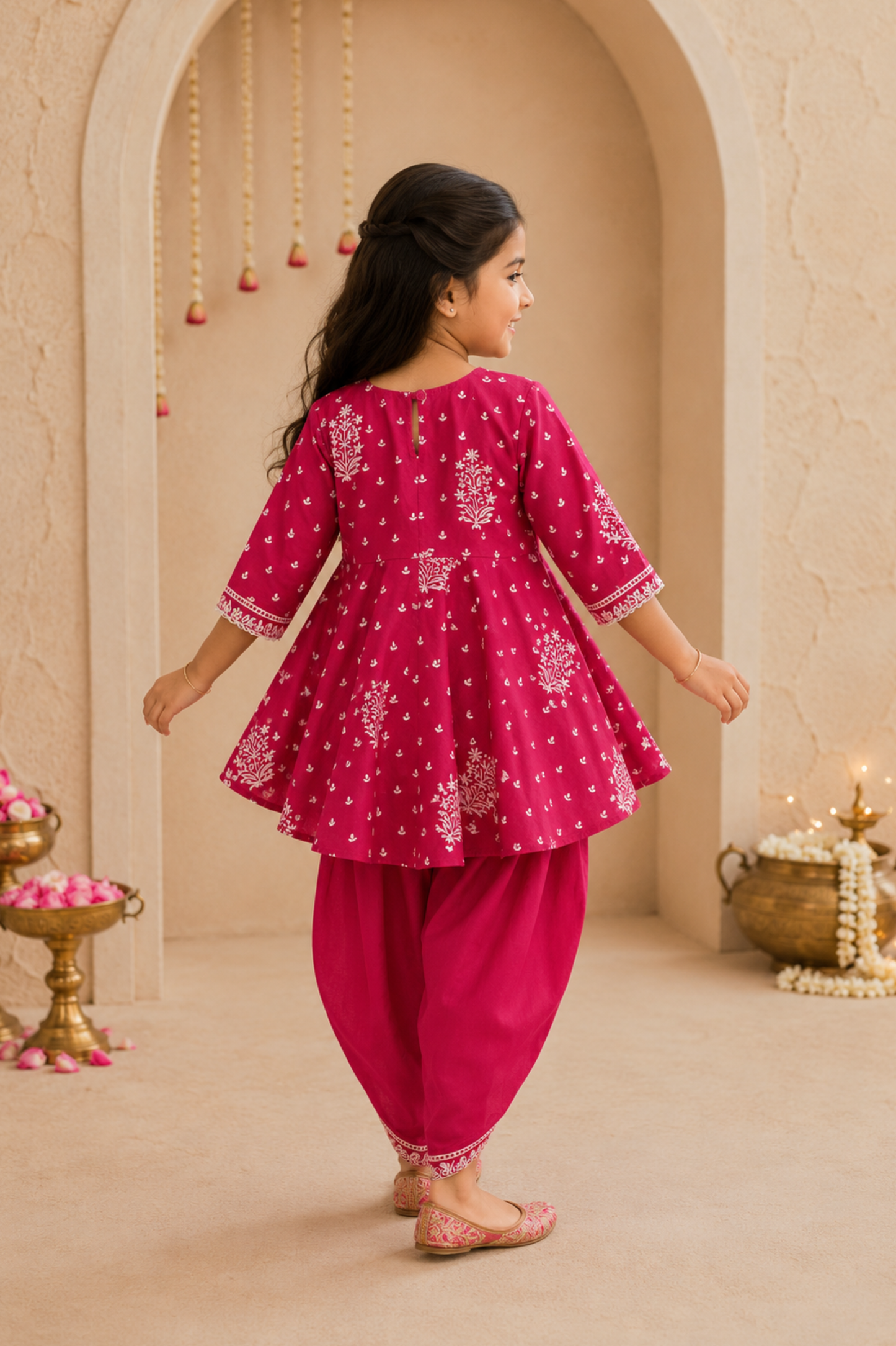 Girls Sakhi top and dhoti pants ethnic clothing set - Pink