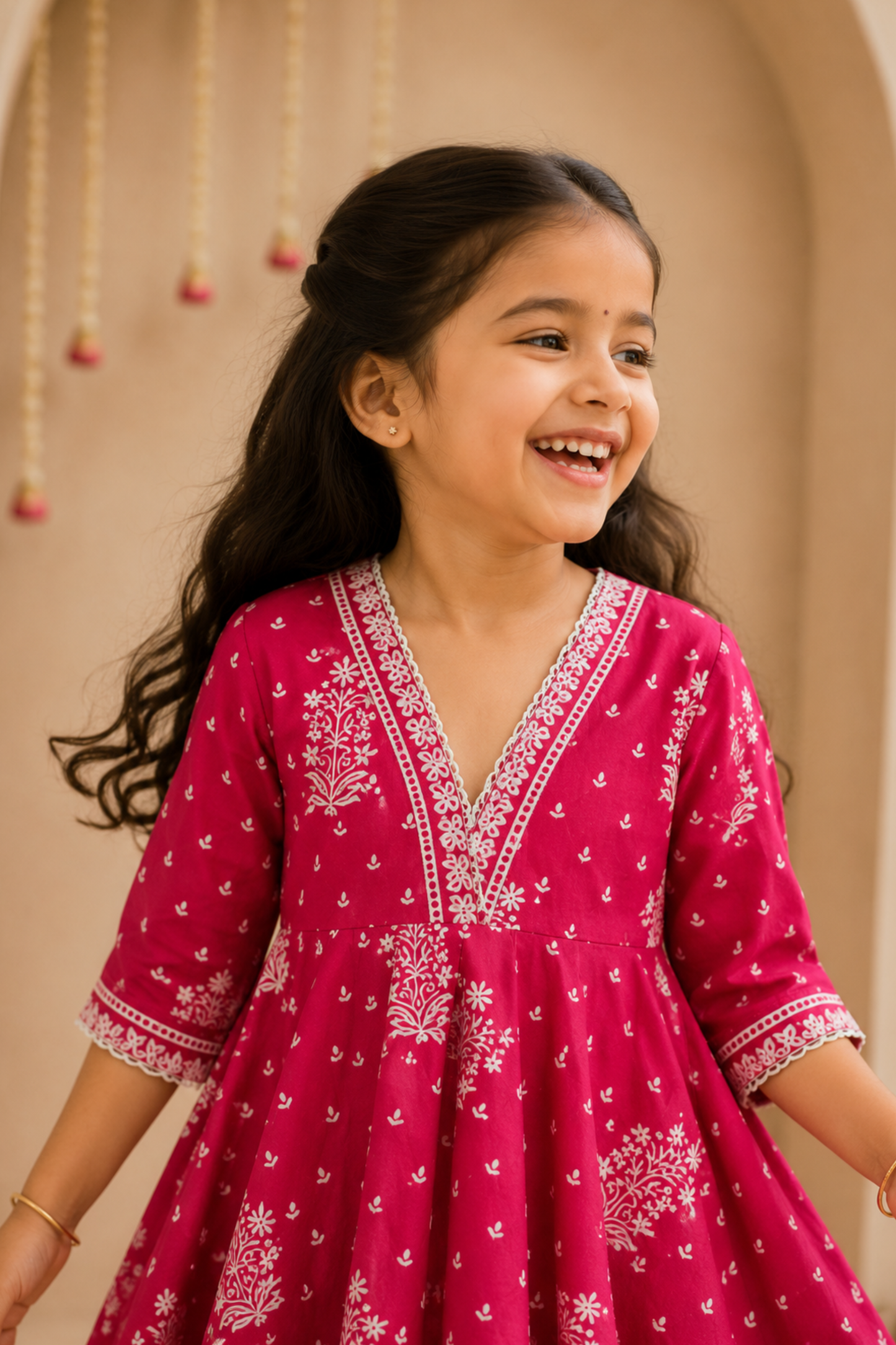 Girls Sakhi top and dhoti pants ethnic clothing set - Pink