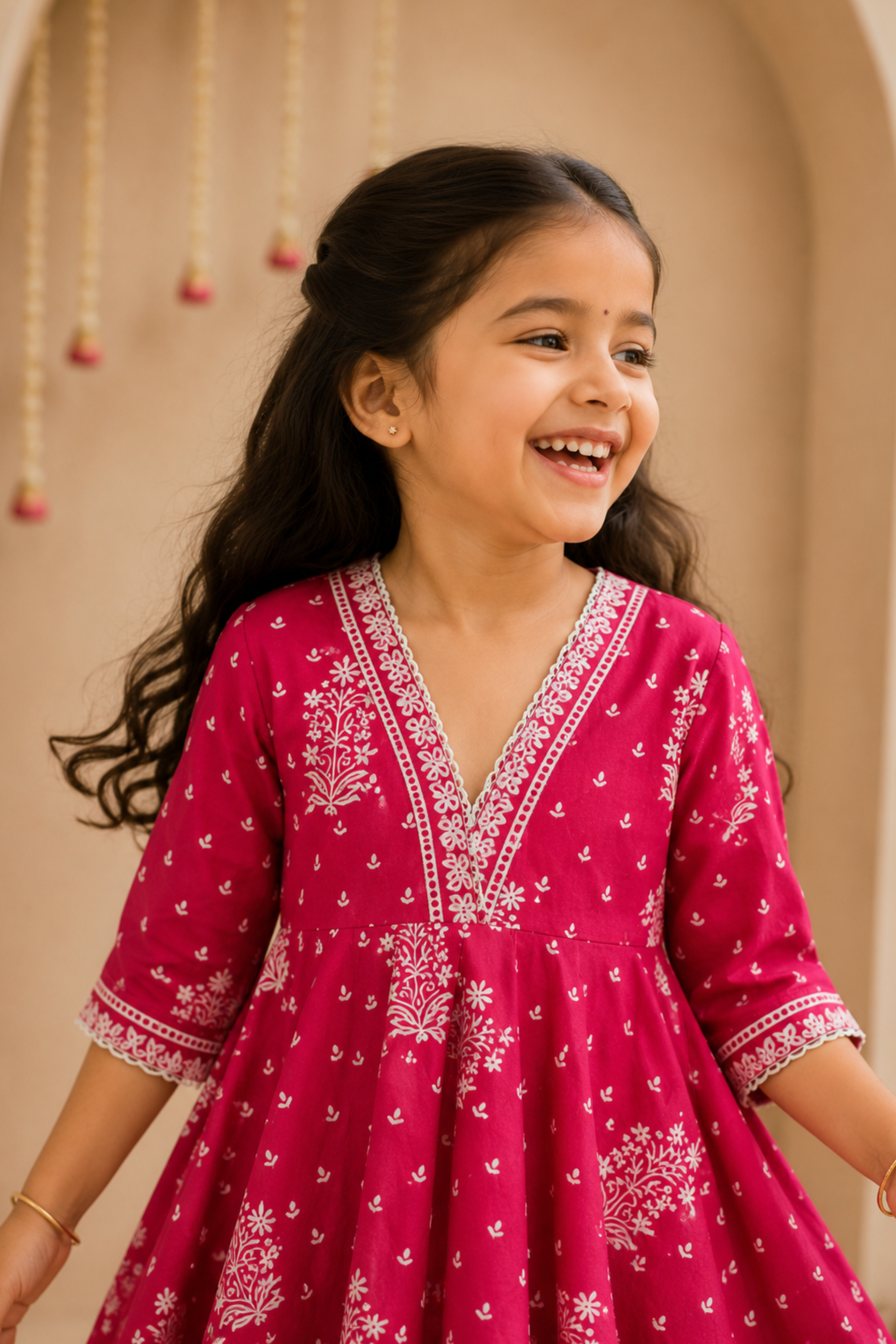 Girls Sakhi top and dhoti pants ethnic clothing set - Pink