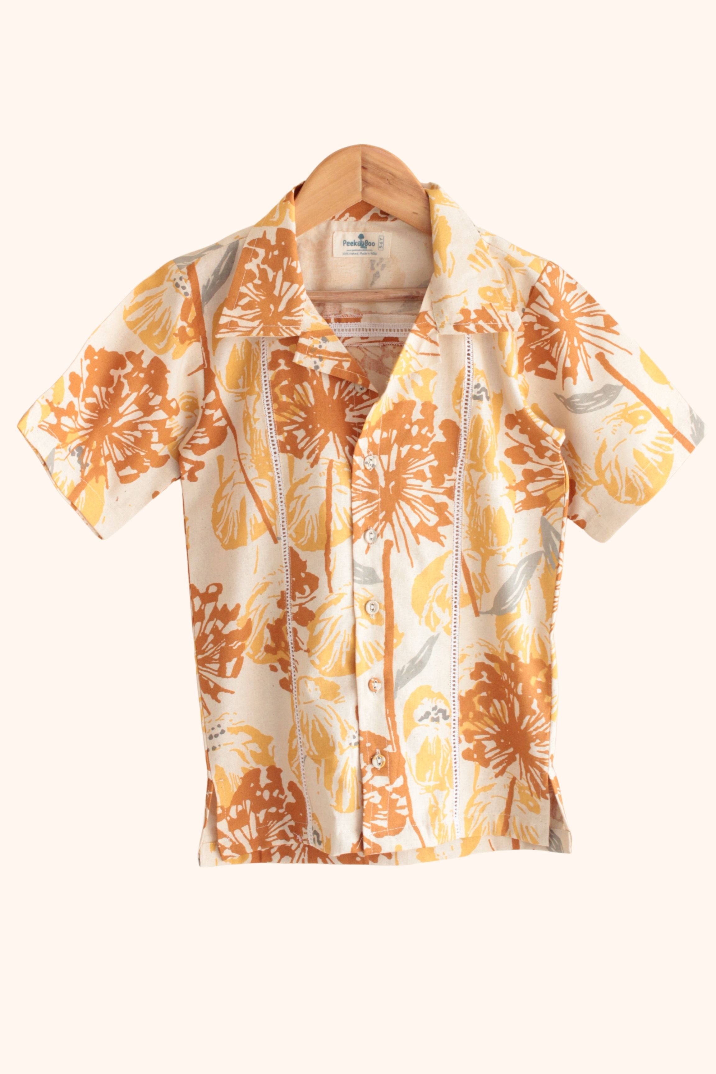 Boys Island Printed Shirt with loose fit pants - Brown