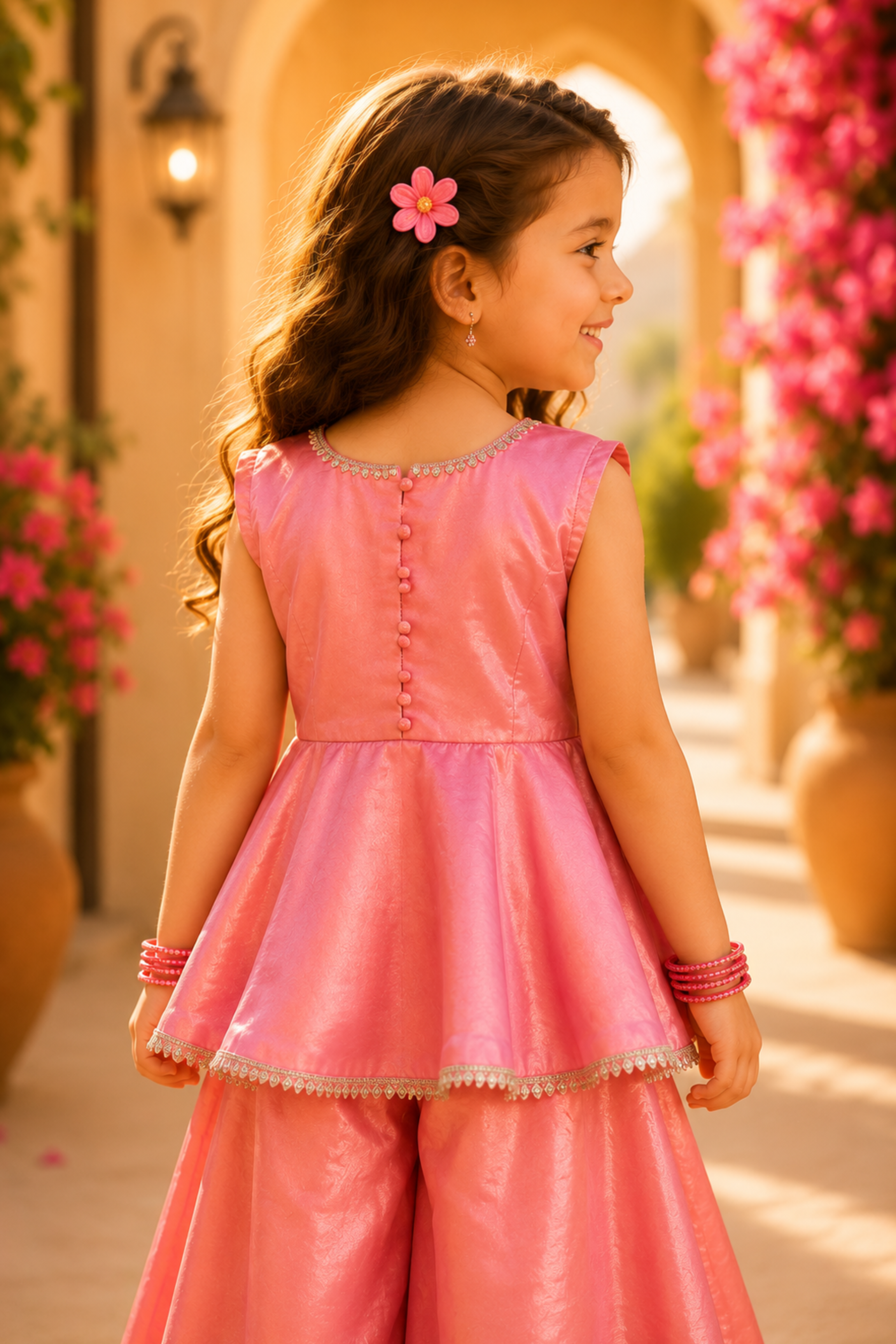 Girls Barsana peplum top and palazzo pant ethnic clothing set - Blush Pink