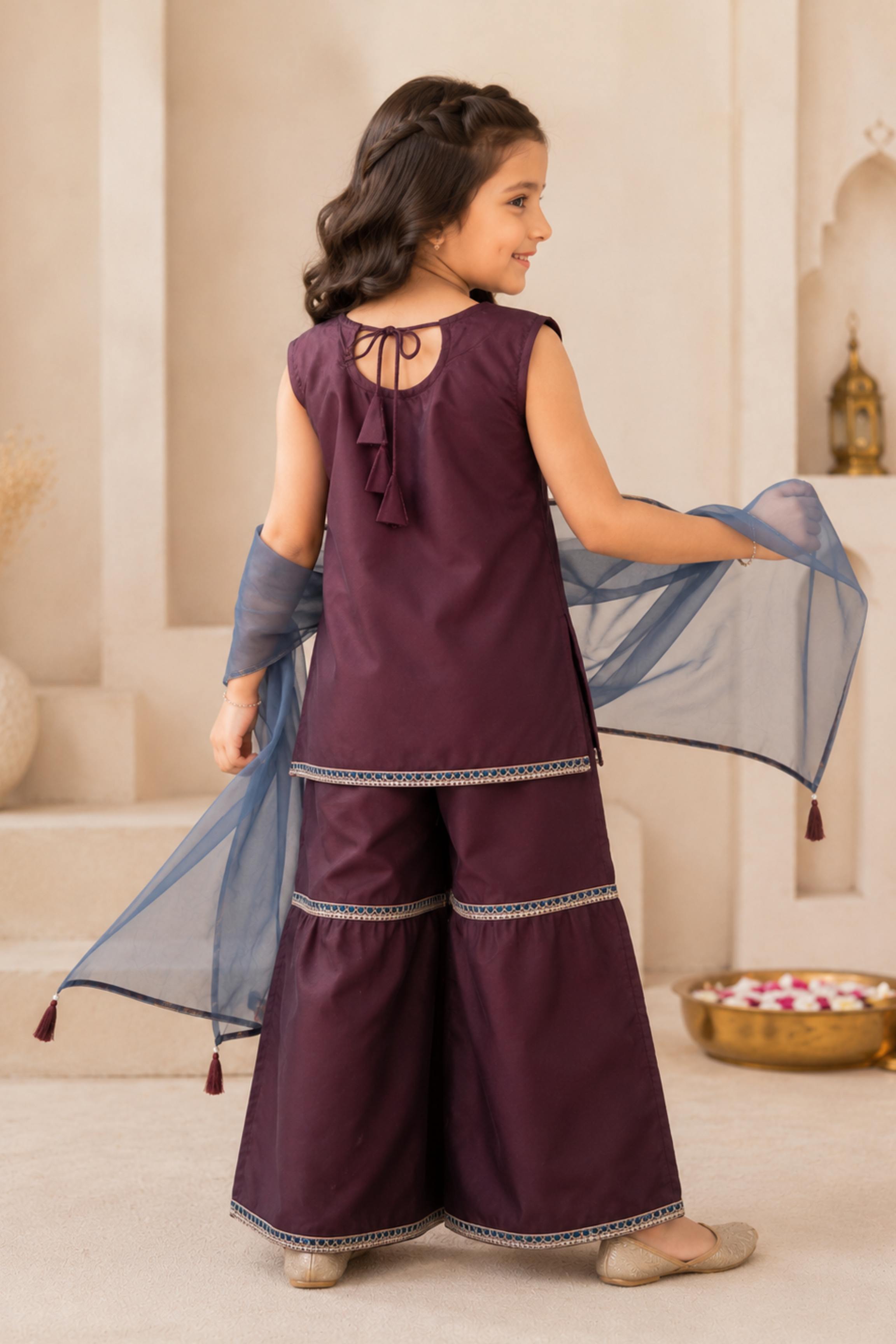 Girls Utsav Kurti and Sharara ethnic set with Dupatta - Wine