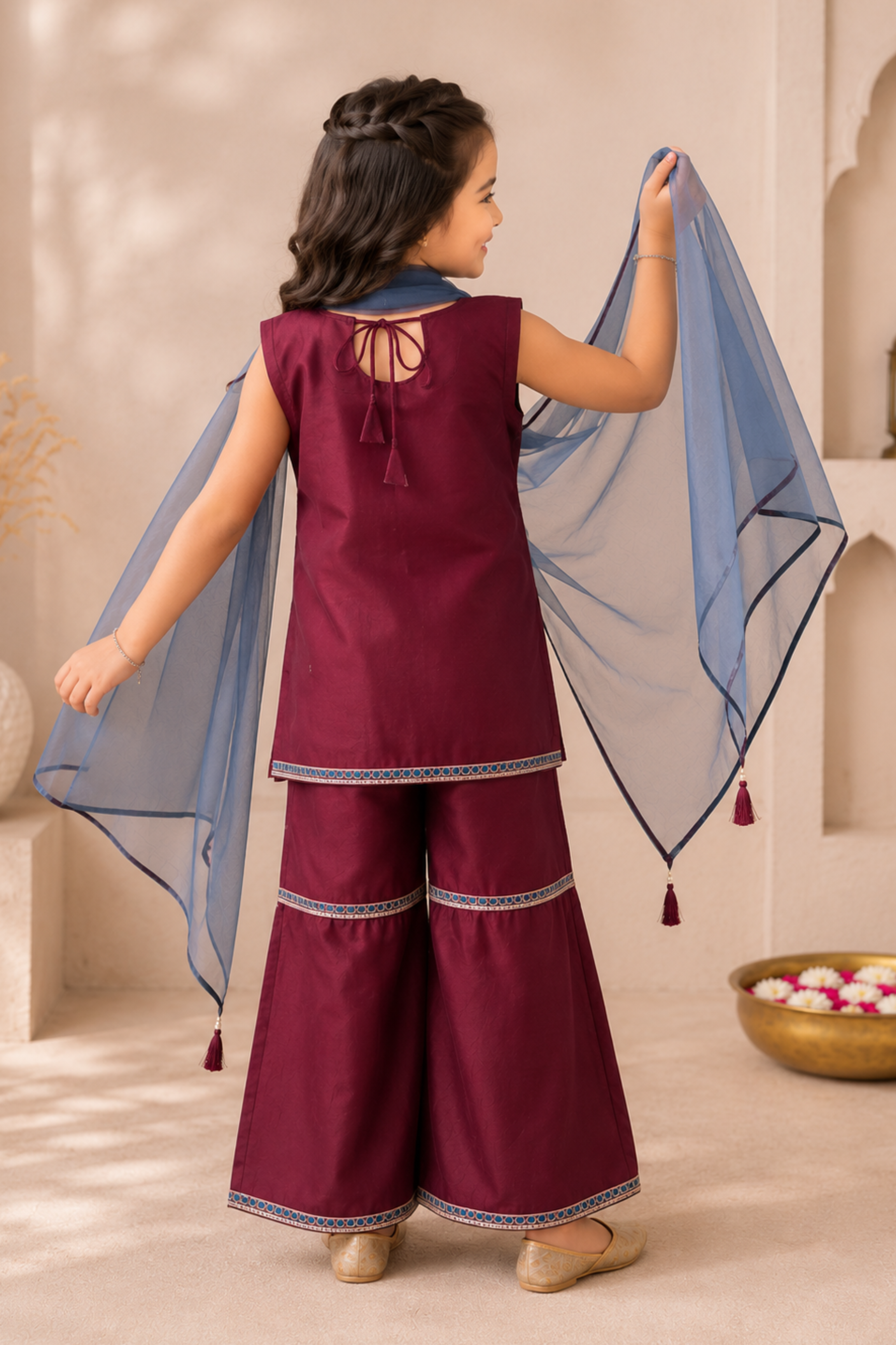 Girls Utsav Kurti and Sharara ethnic set with Dupatta - Maroon
