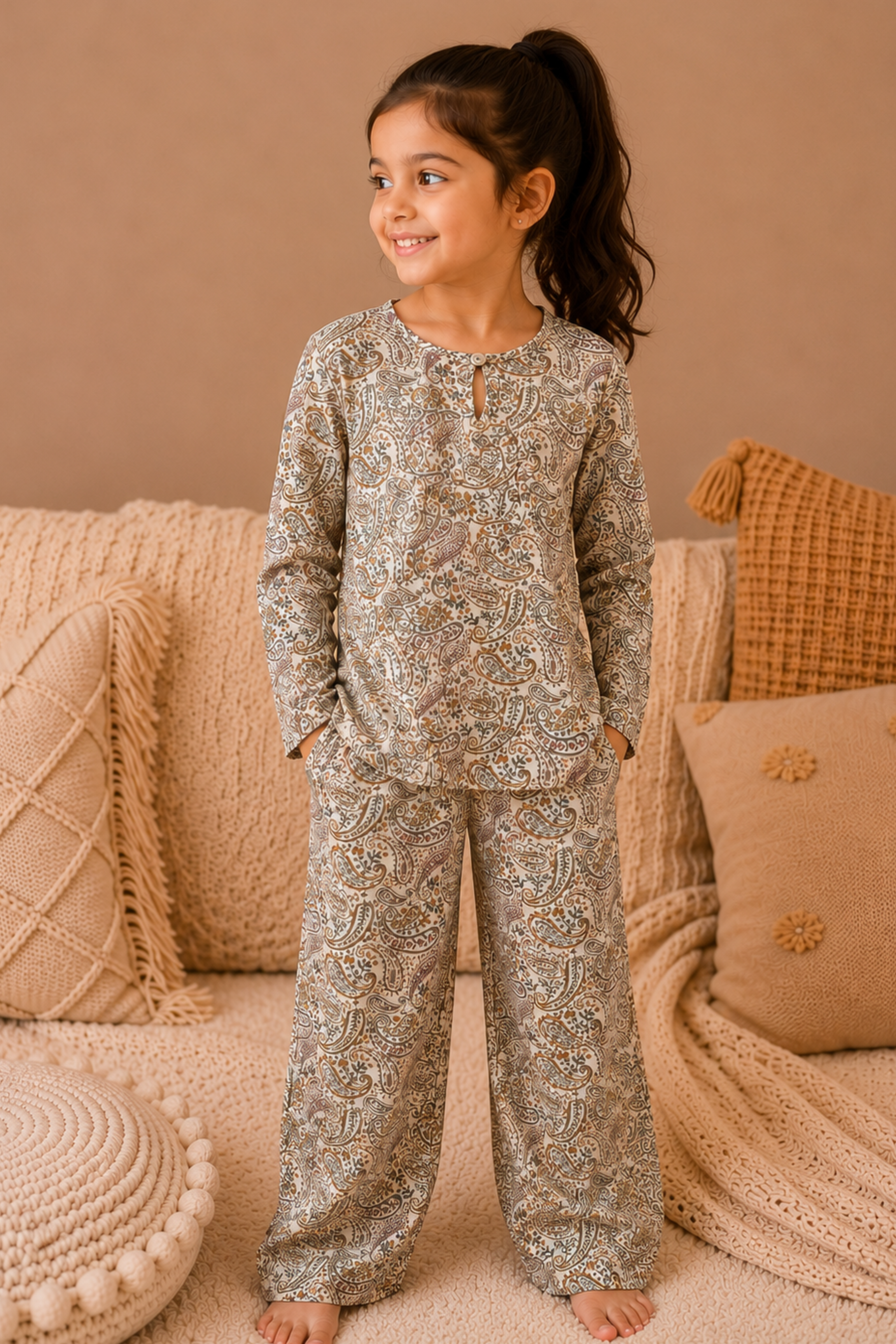 Girls Pure Soft Cotton Printed Night Suit - Green