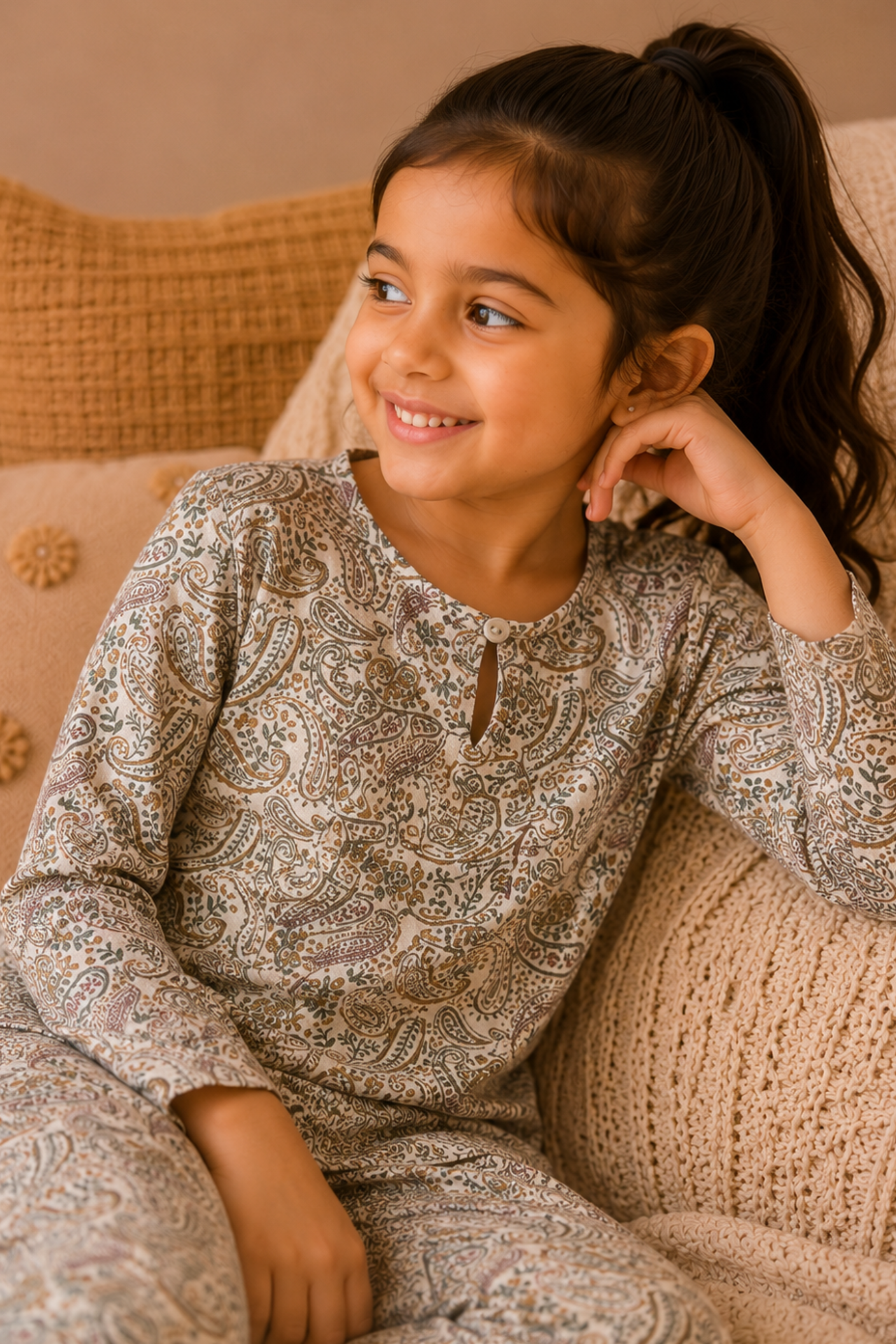 Girls Pure Soft Cotton Printed Night Suit - Green