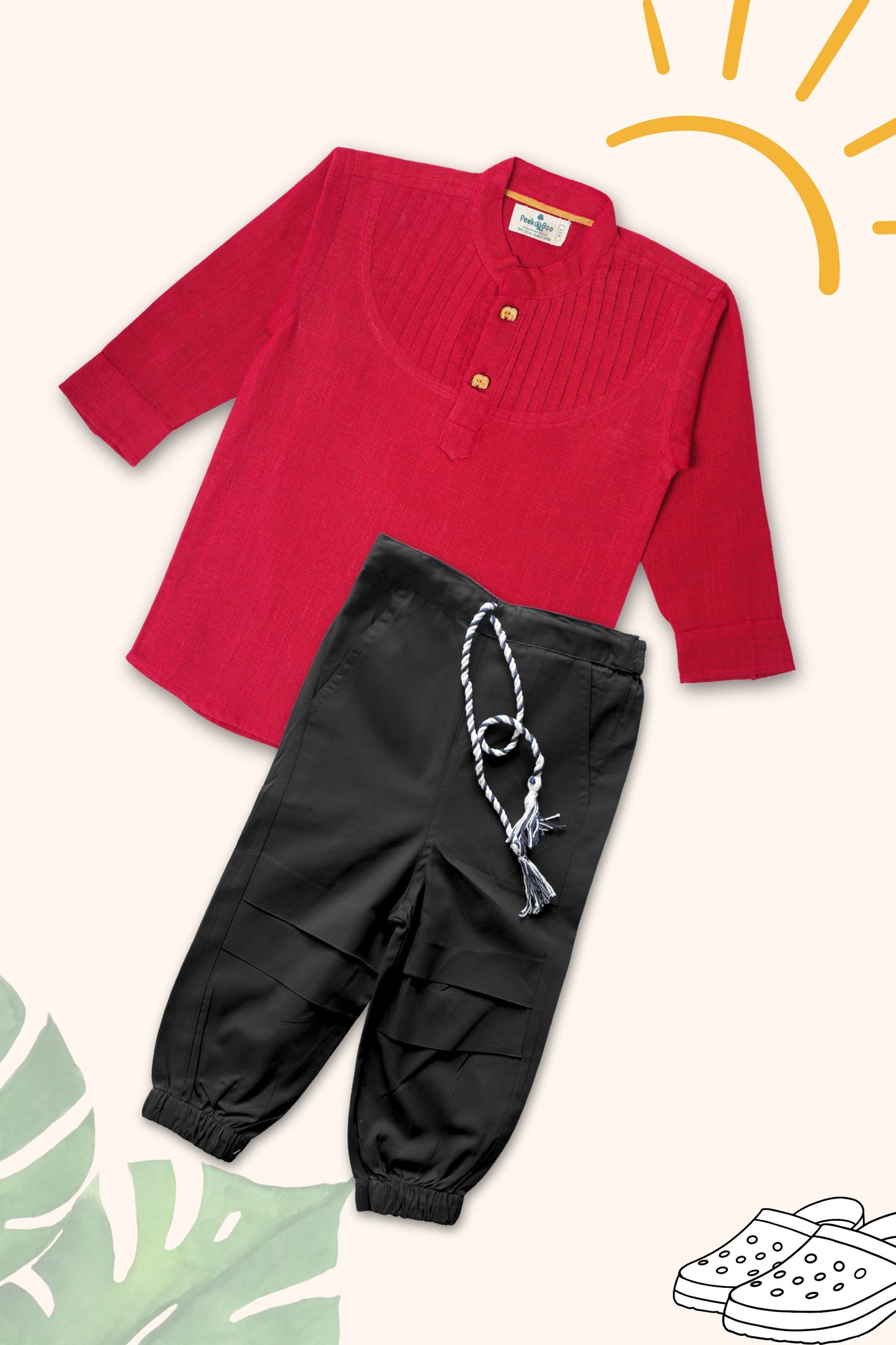 Boys Pure Cotton Clothing Set - Pintuck Shirts & Black Cargo Pant