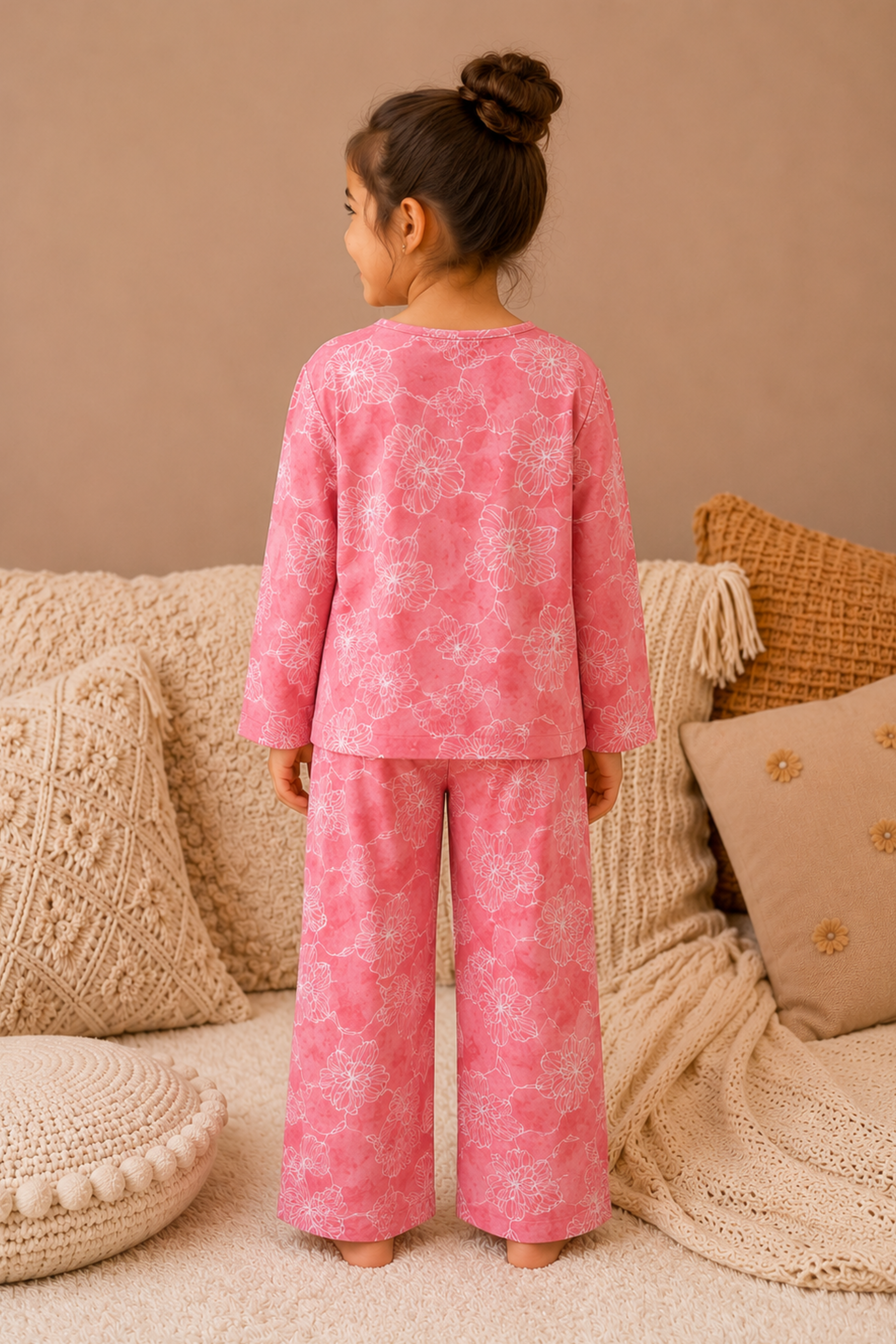Girls Pure Soft Cotton Printed Night Suit - Pink