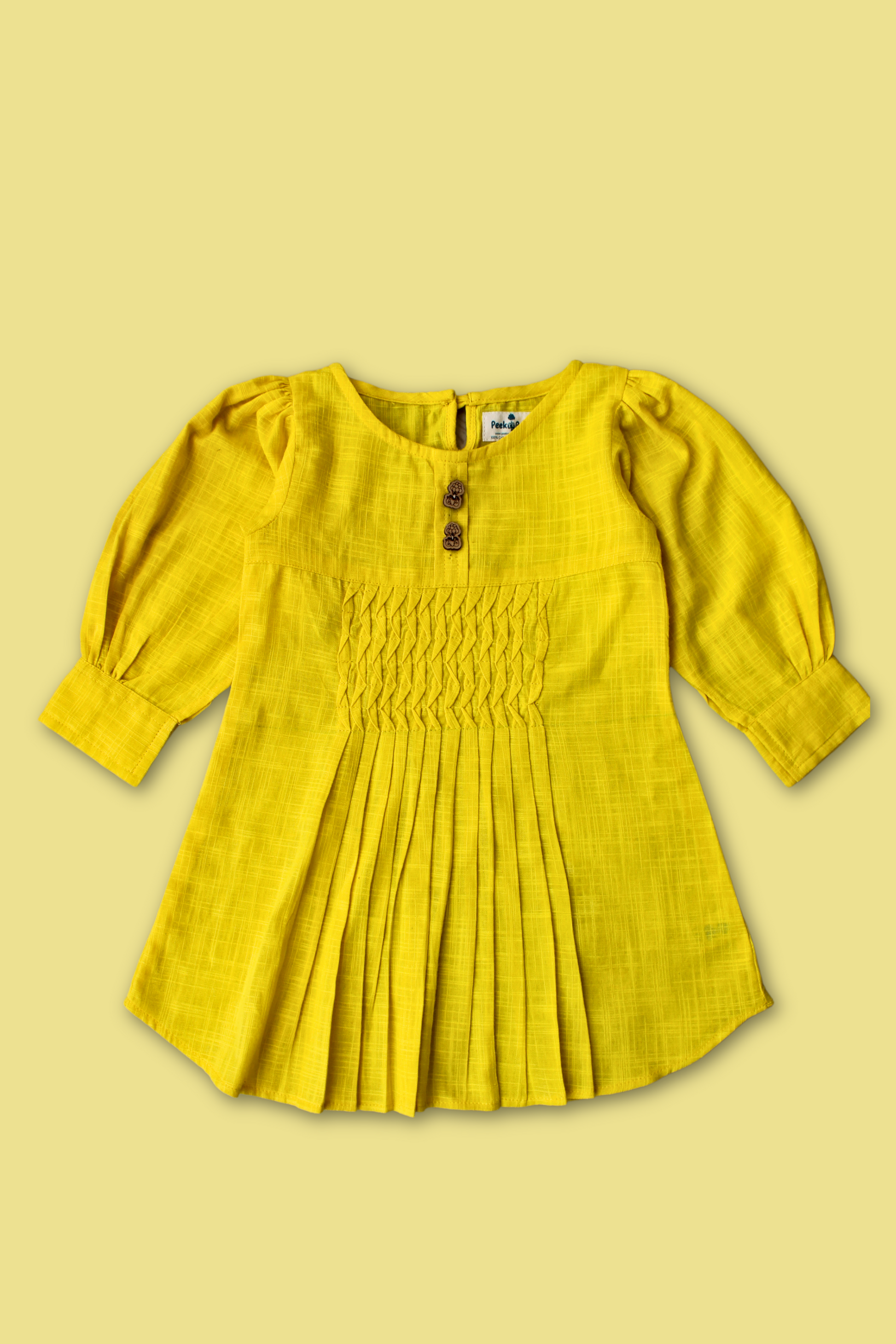 Girls Summer Cotton Dress with Pintuck Detailing & Balloon Sleeves - Peekaaboo Kids - Below 1000, Dress, Girls