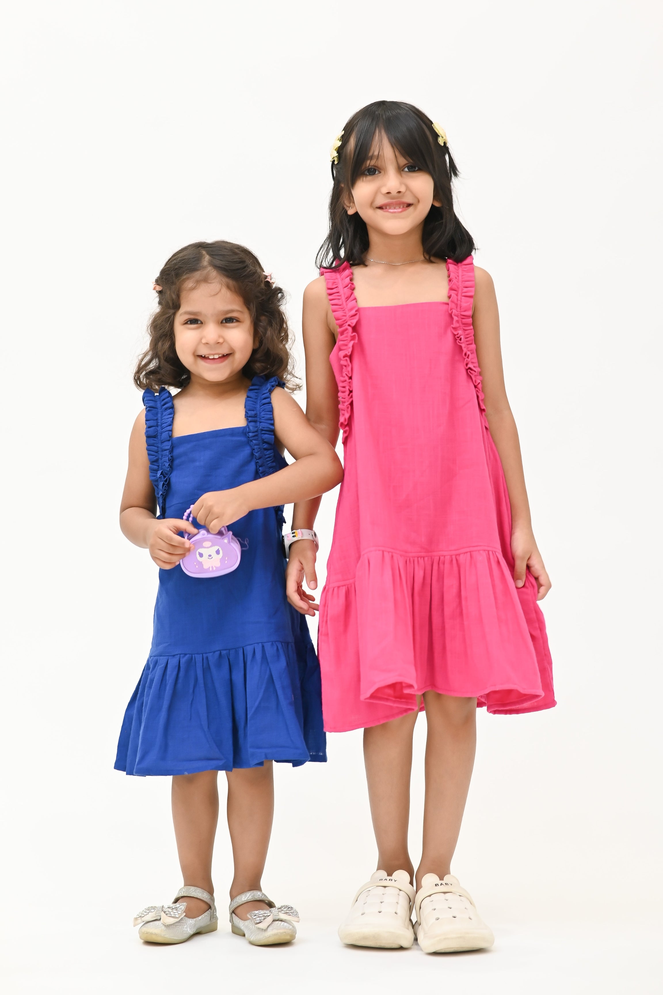 Girls Barbie Solid A-line gathered dress - Blue