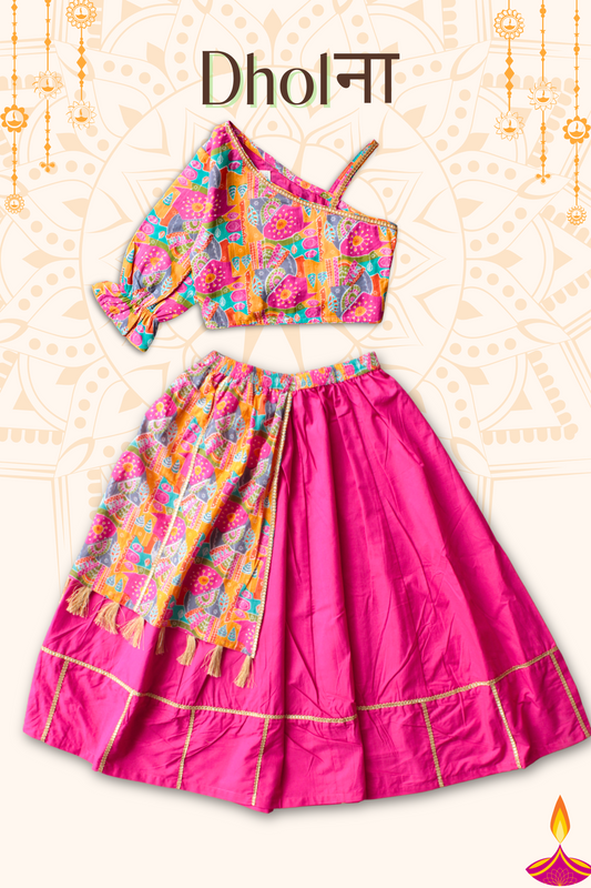 Girls Dholna Pure Cotton Chaniya Choli Ethnic Clothing set - Pink