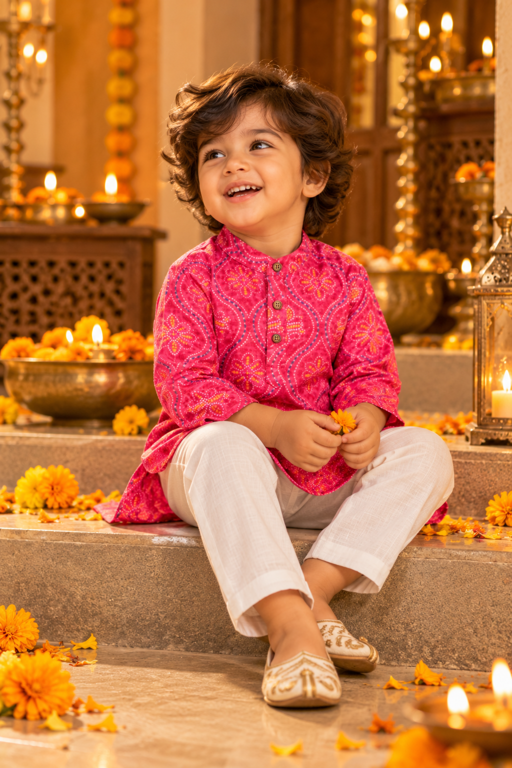 Boys Saavan Pure Cotton Ethnic Clothing set - Pink Bandhej