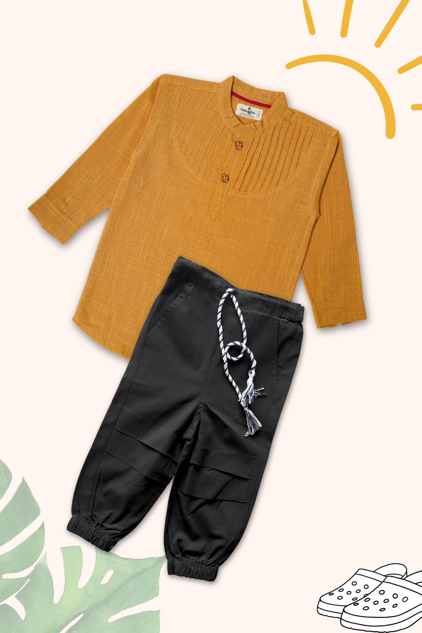 Boys Pure Cotton Clothing Set - Pintuck Shirts & Black Cargo Pant